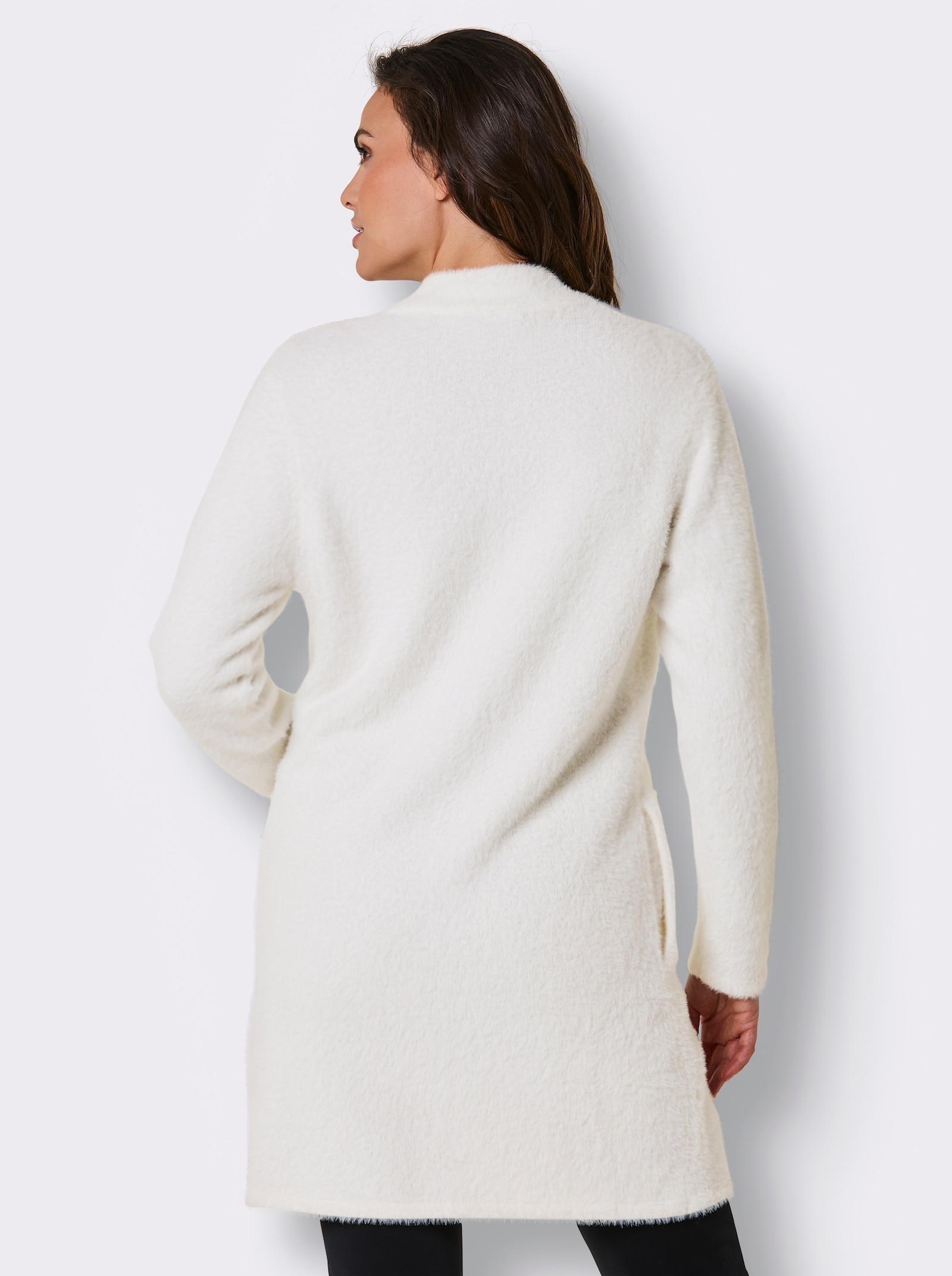 CREATION L PREMIUM Longstrickjacke aus Flauschgarn - ecru