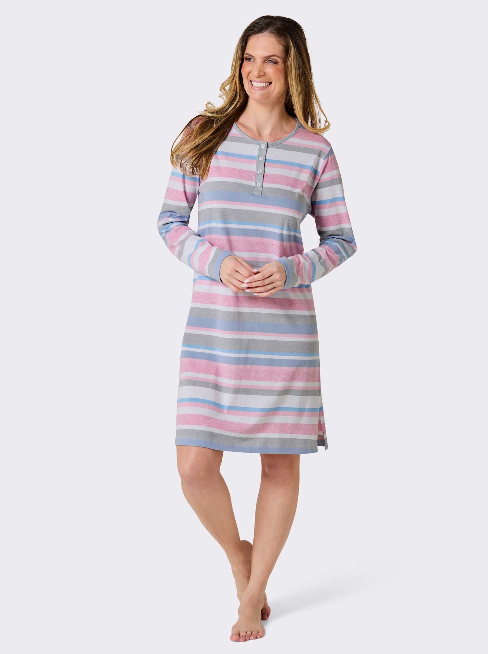 Normann Nachthemd - grau-rosé-gestreift