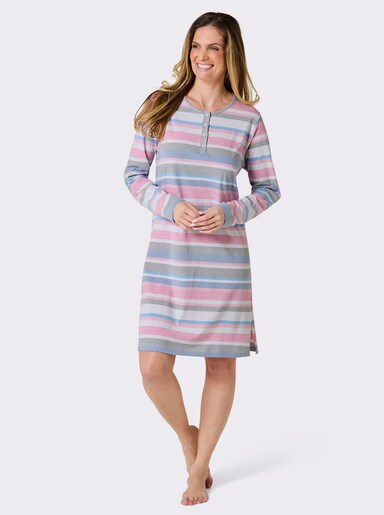 Normann Nachthemd - grau-rosé-gestreift