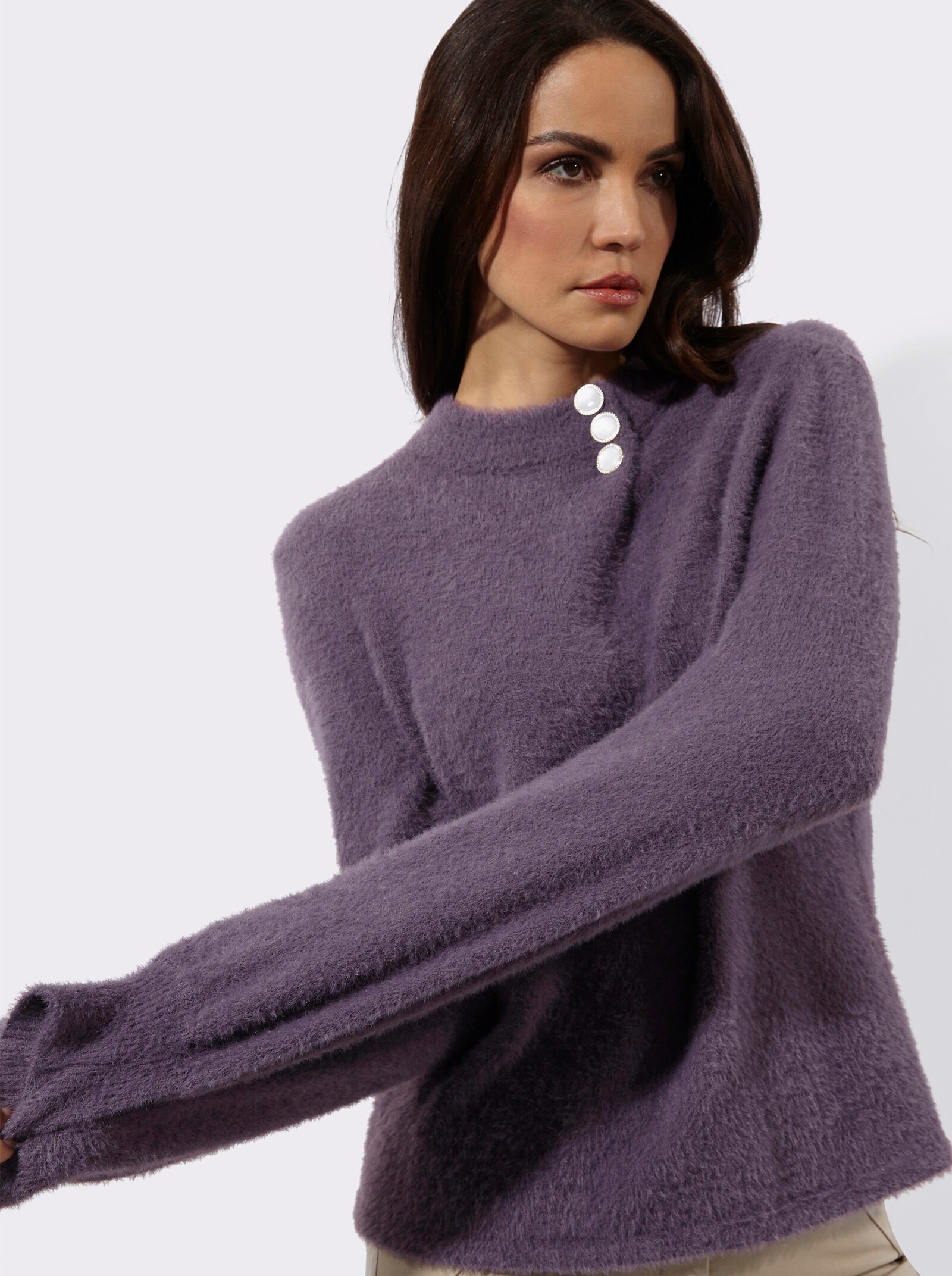 Langarm-Pullover mit Zierknöpfen - feige