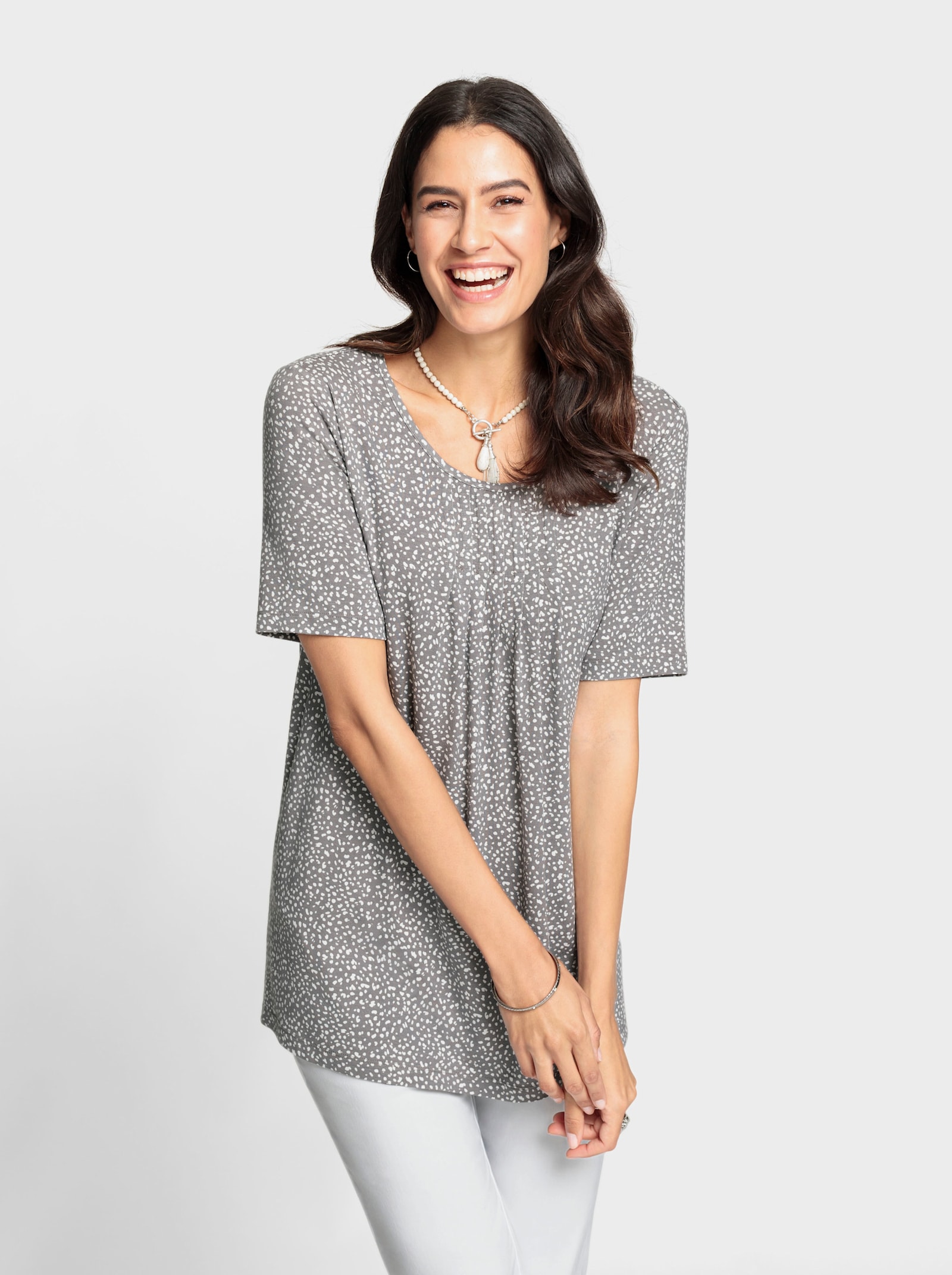 Tuniekshirt met stippenpatroon - zwart/wit geprint