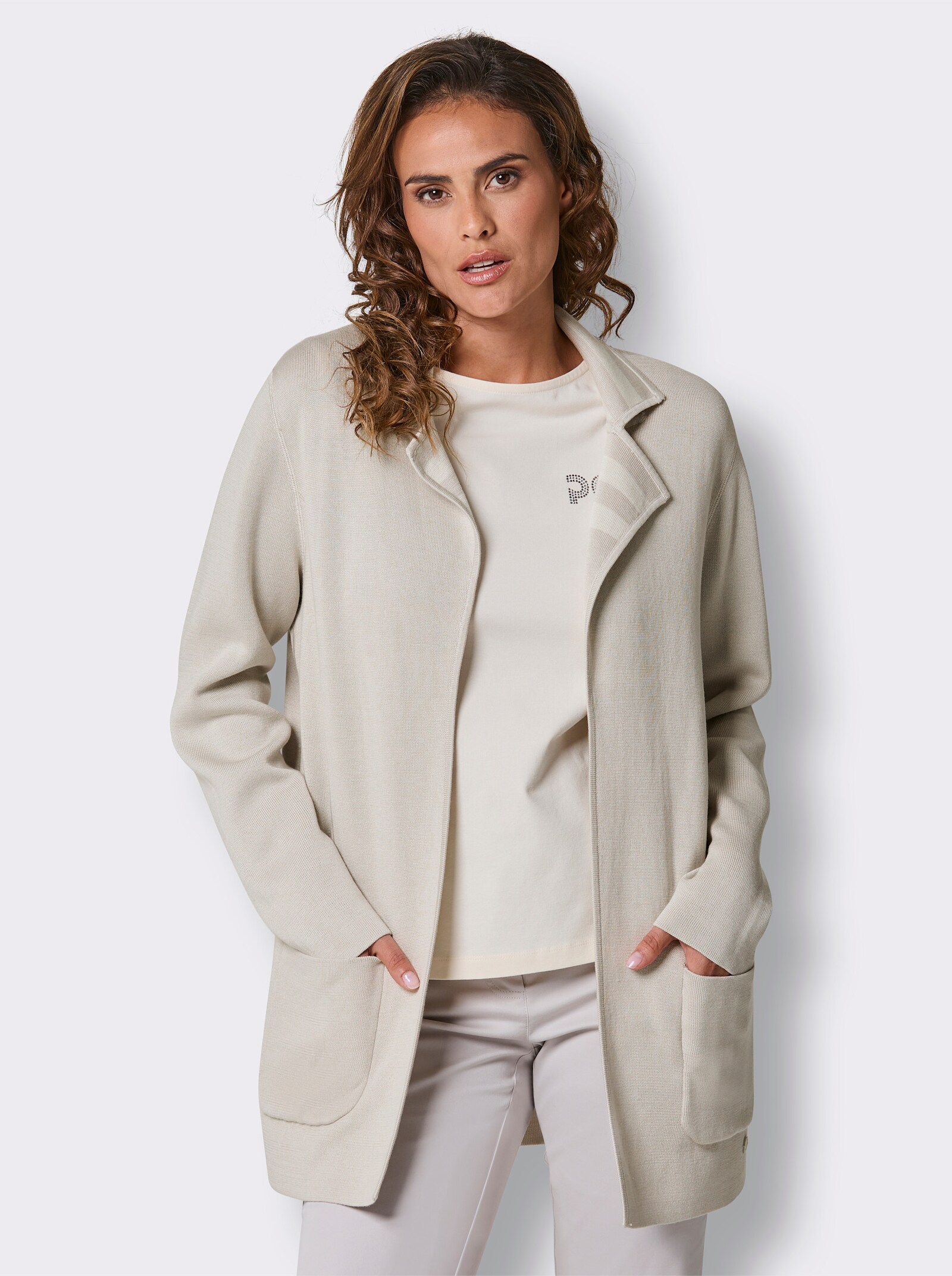 CREATION L PREMIUM Wendejacke im Marine-Stil - hellgrau-champagner-geringelt
