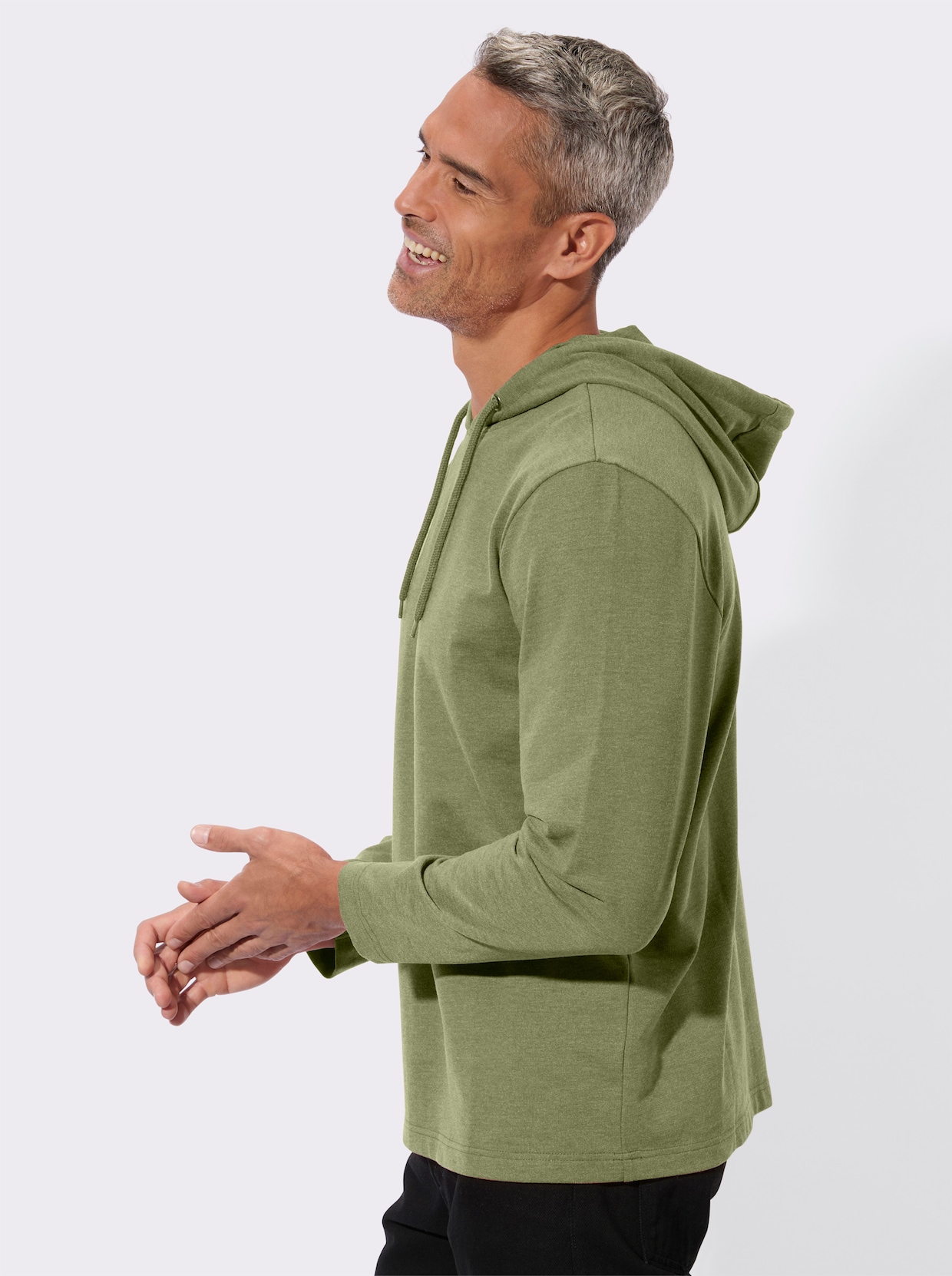 Mikina s kapucí a páskem na zavázání - rákosová-melír