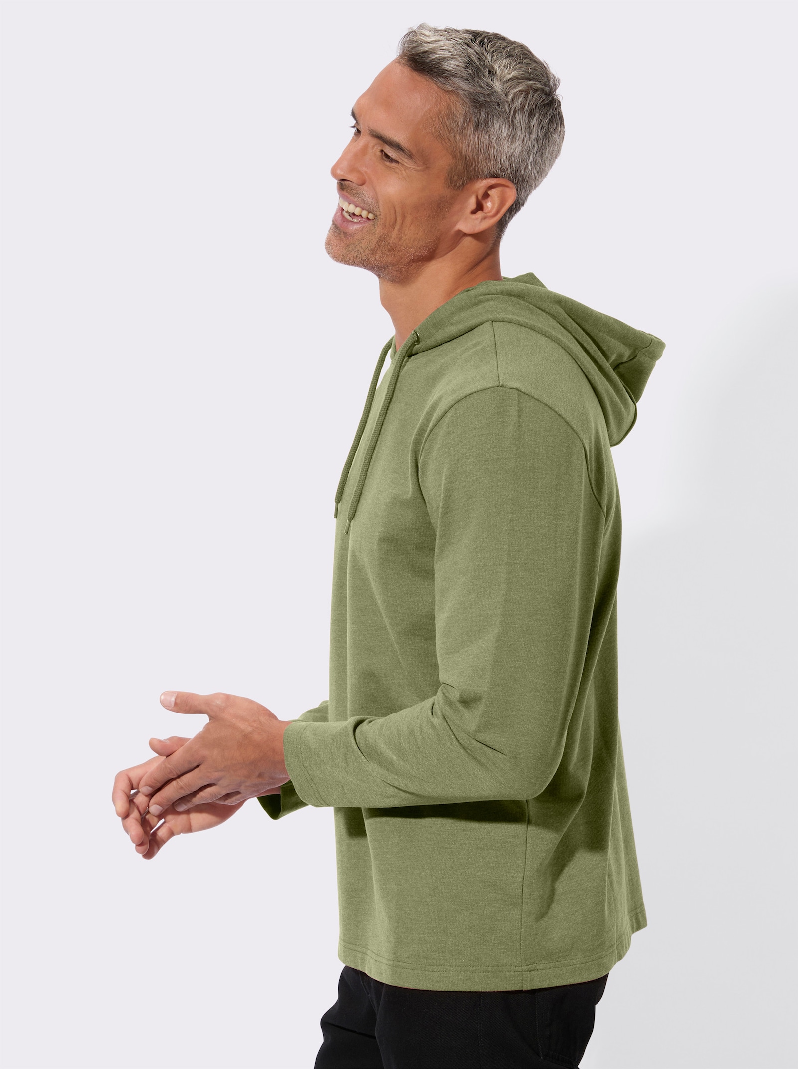 Mikina s kapucí a páskem na zavázání - rákosová-melír