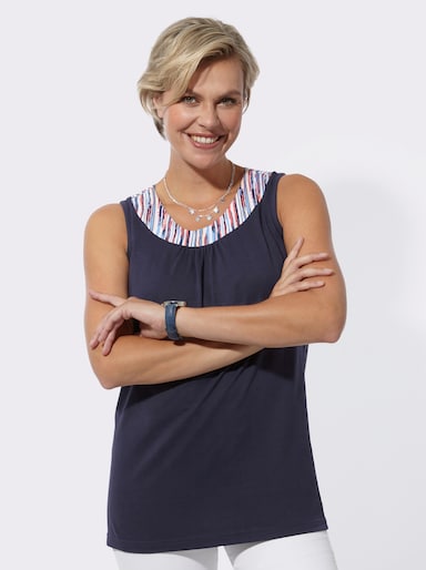 Longtop mit Raffung am Rundhals-Ausschnitt - marine