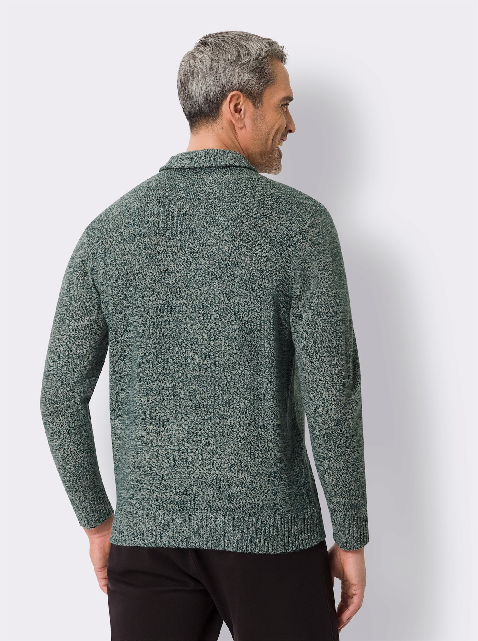 Pulóver s dlhými rukávmi z melanžového úpletu - petrolejová melírovaná