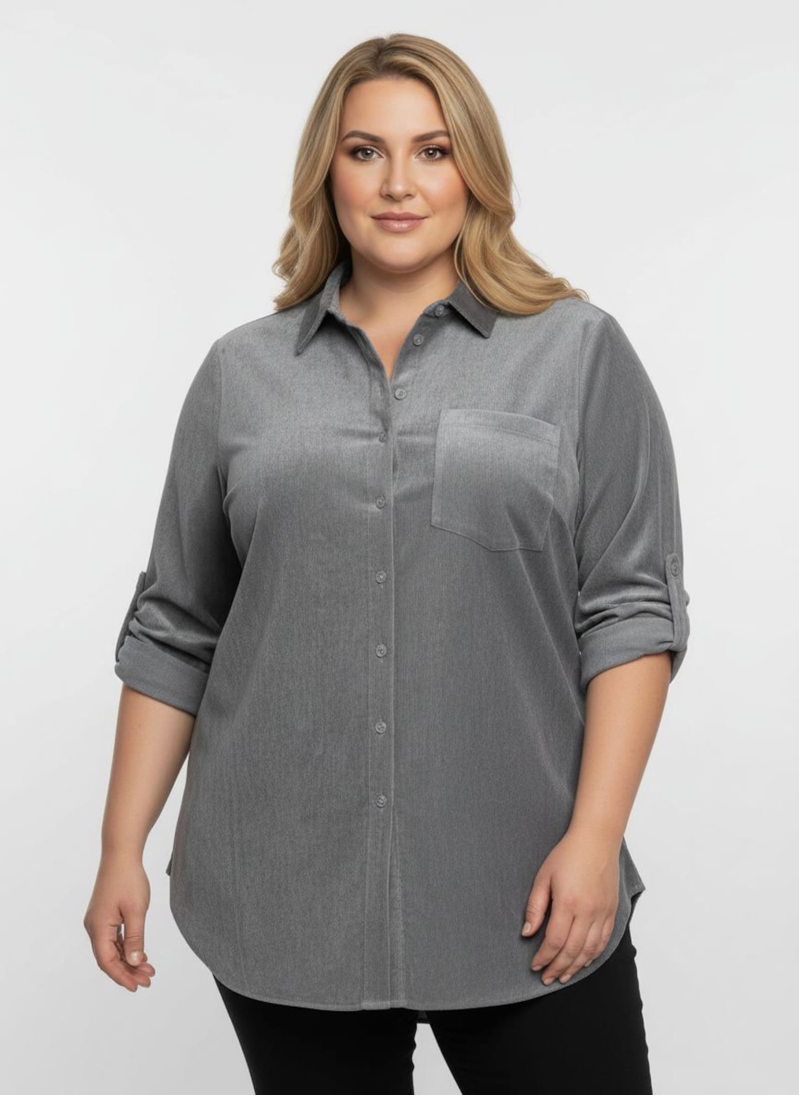 Longbluse mit krempelbaren Ärmeln - steingrau