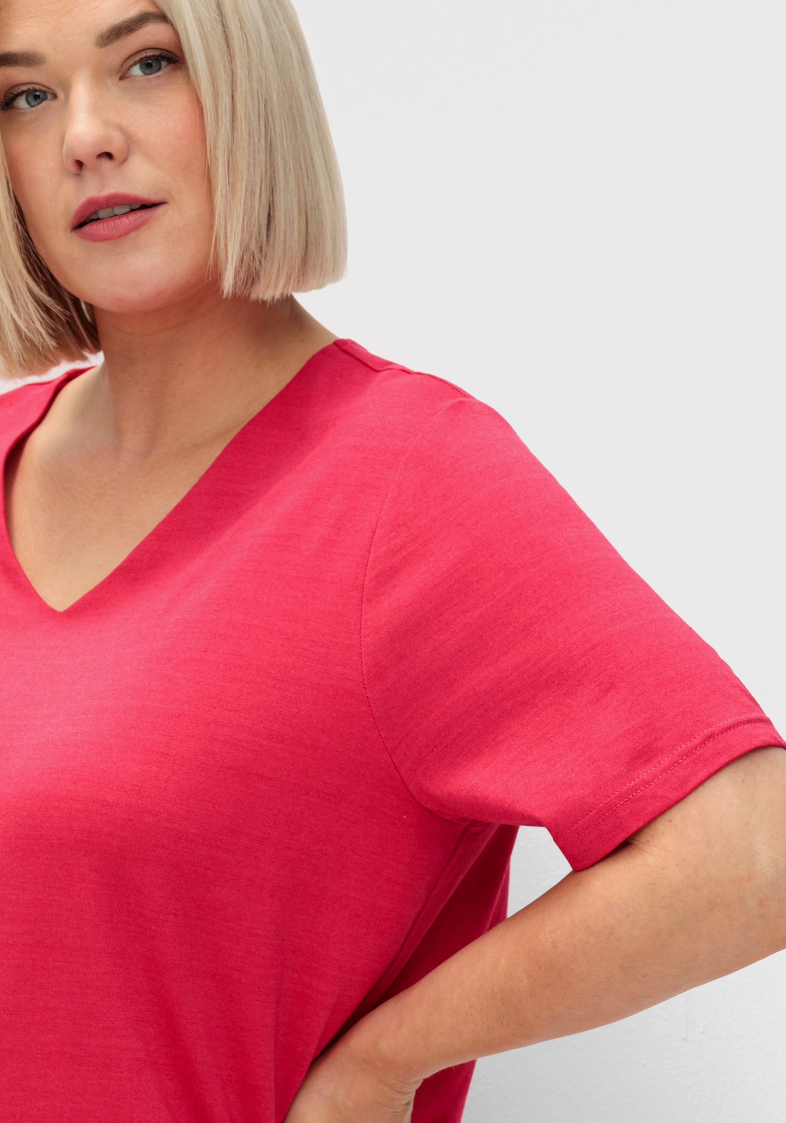 sheego T-shirt met dubbellaags voorpand - sorbet pink
