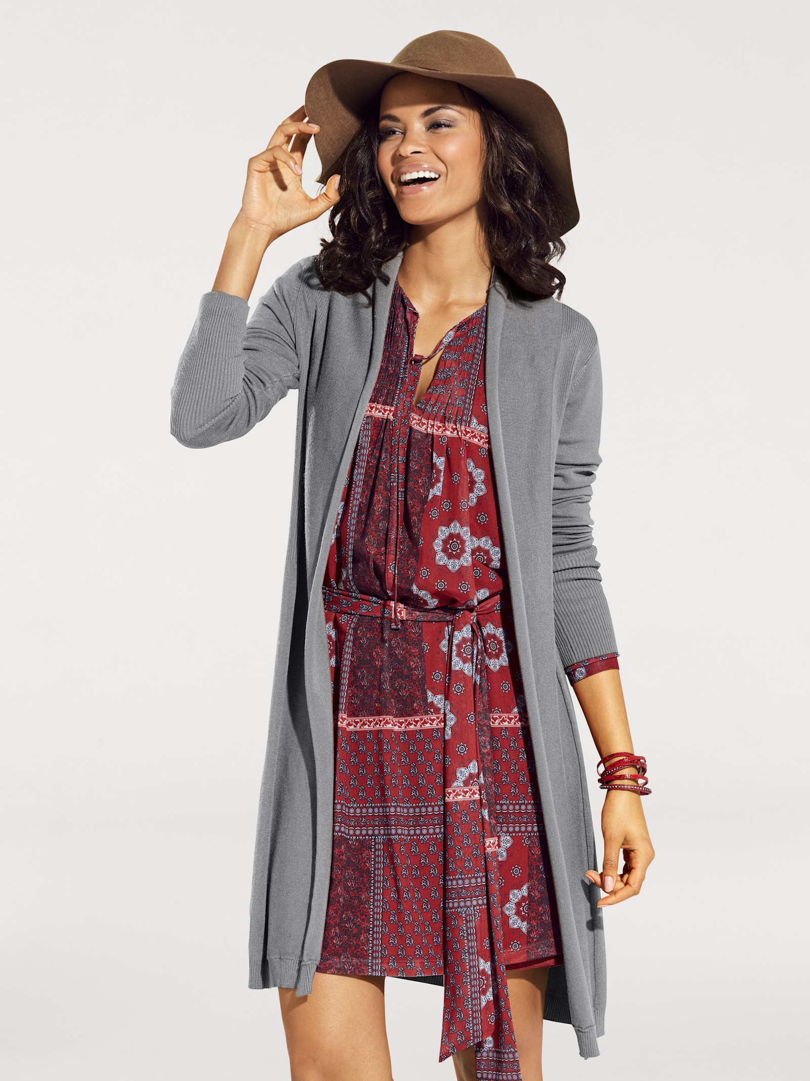 heine Longstrickjacke in geschmeidigem Feinstrick - grau-melange