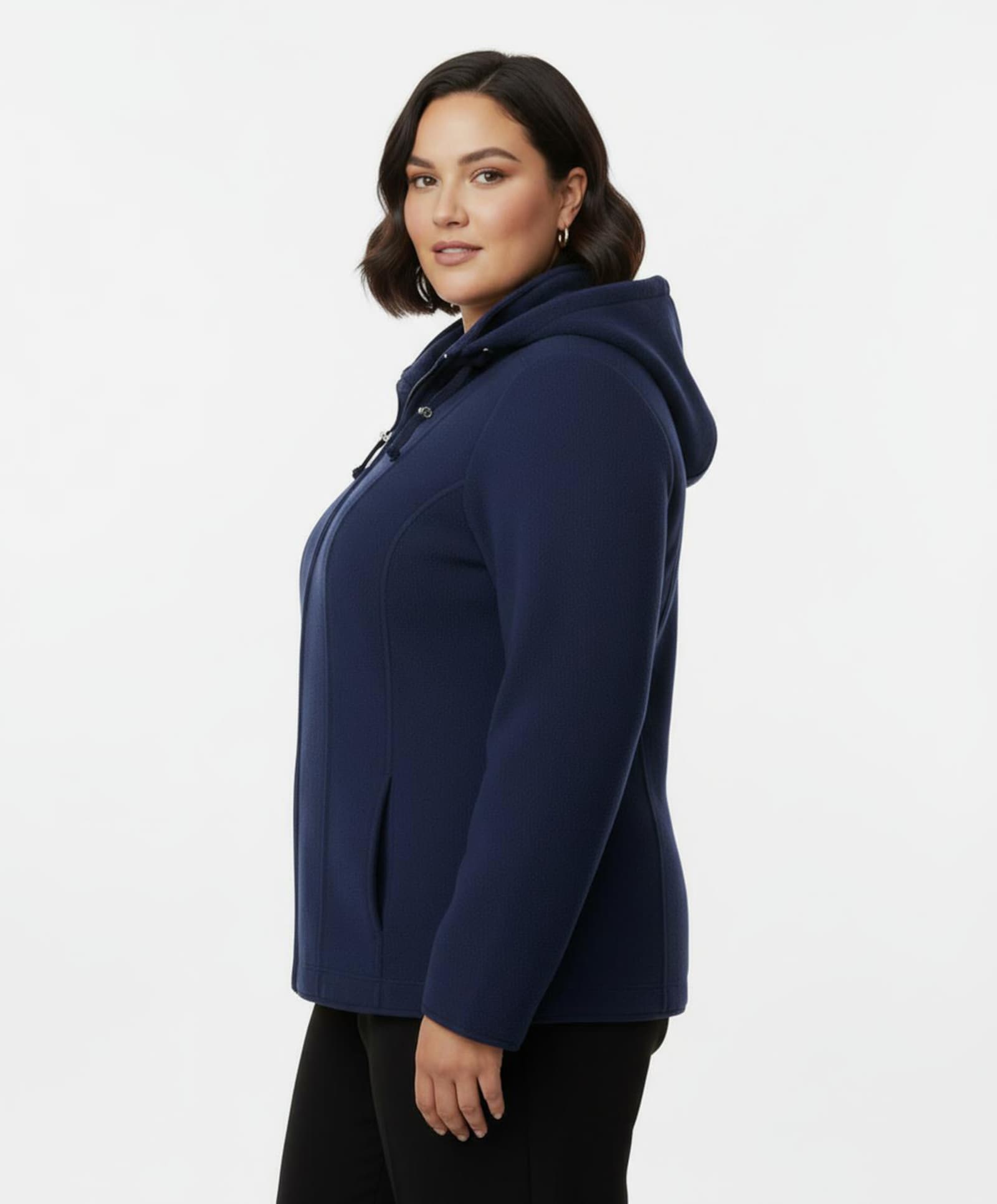 Fleecejacke mit abnehmbarer Kapuze - marine