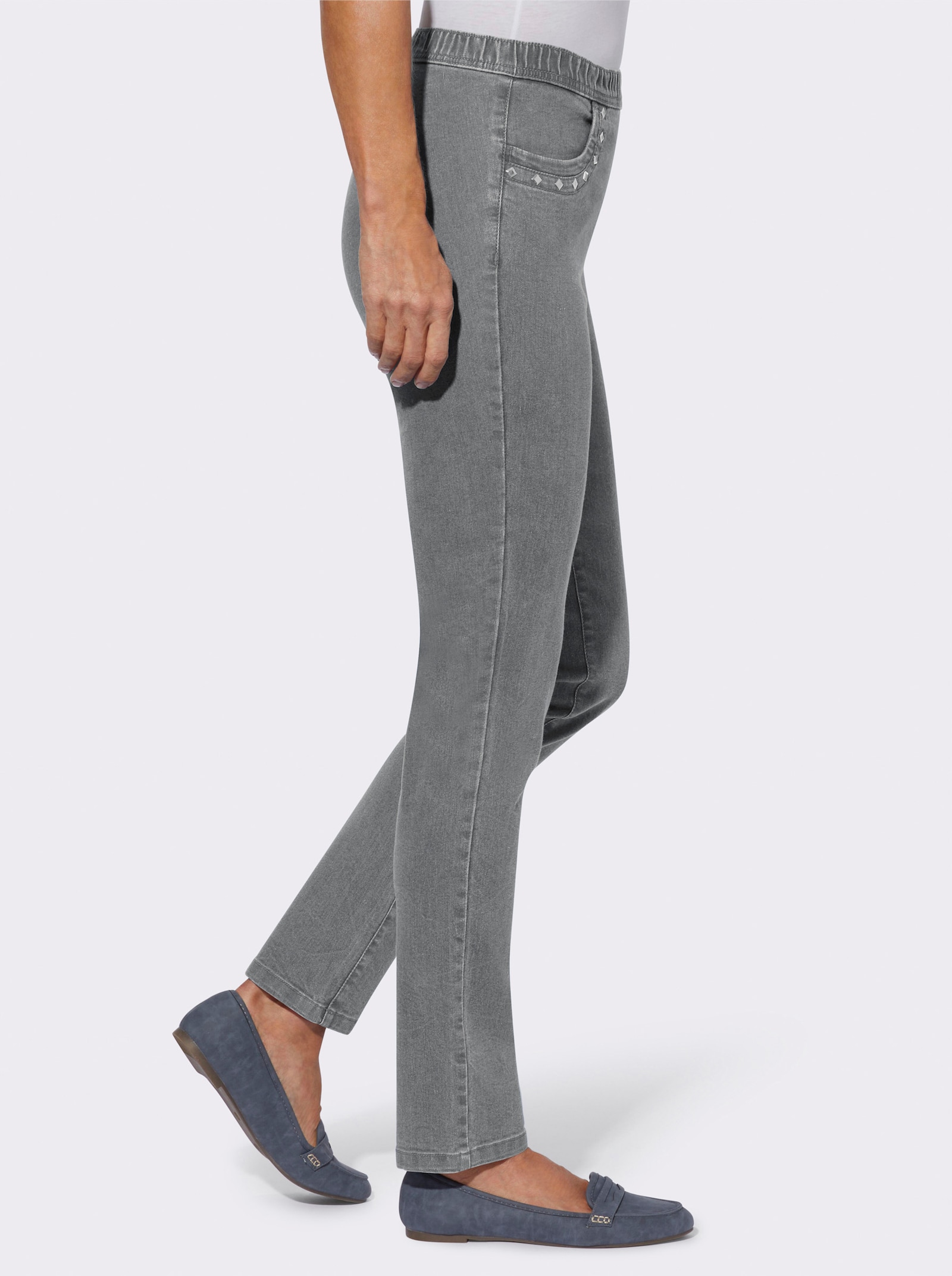 Schlupfjeans mit Metallplättchen - grey-denim
