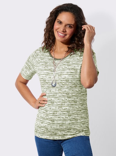 T-Shirt im Ringelmuster - khaki-lindgrün-bedruckt