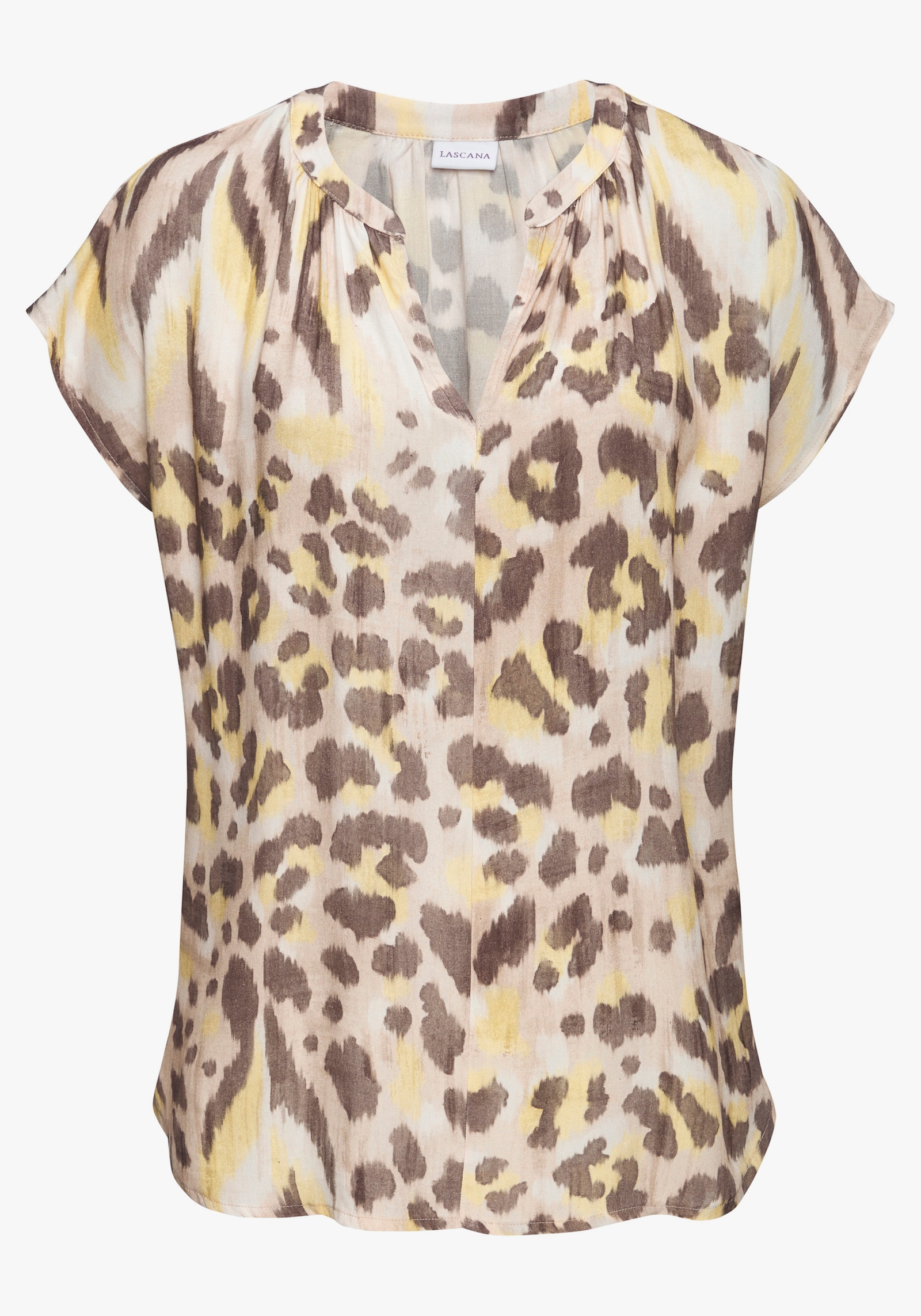 LASCANA Kurzarmbluse - sand-taupe bedruckt