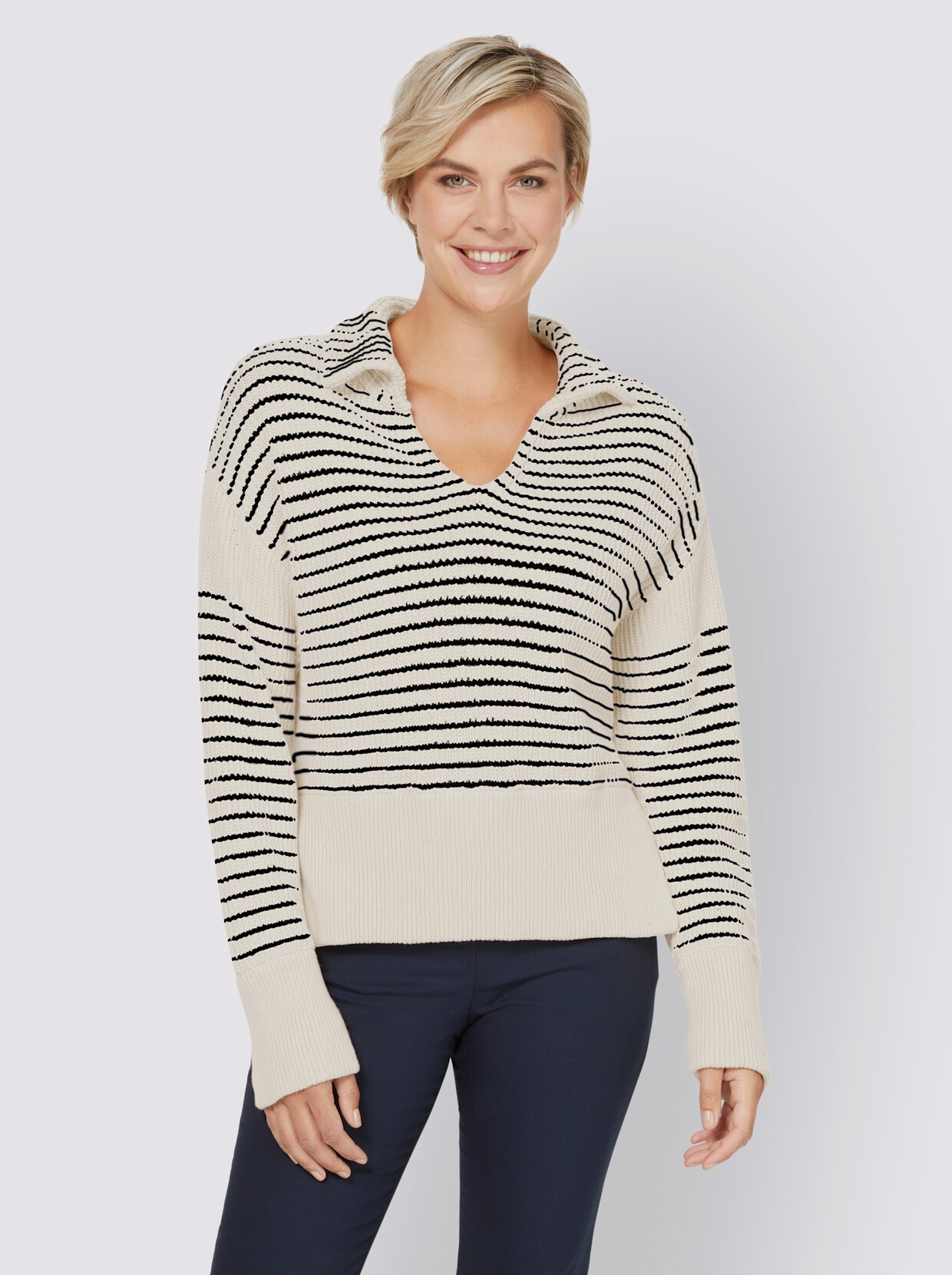 heine Pullover - ecru/marine gestreept