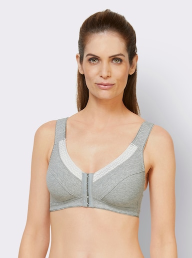 wäschepur Vorderverschluss-BH ohne Bügel mit Spitzenband - grau-melange