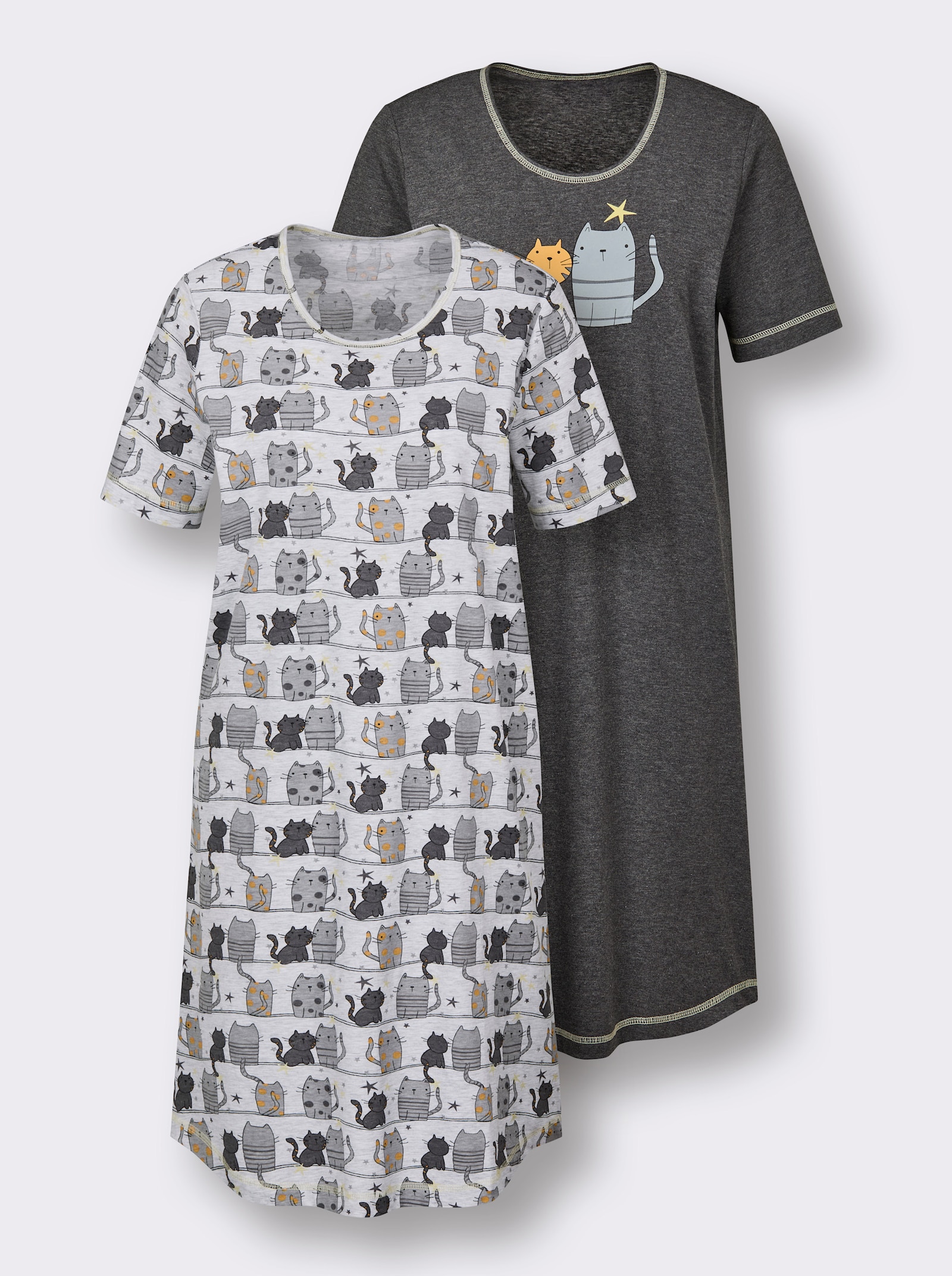 wäschepur Sleepshirts - anthrazit-bedruckt + grau-bedruckt