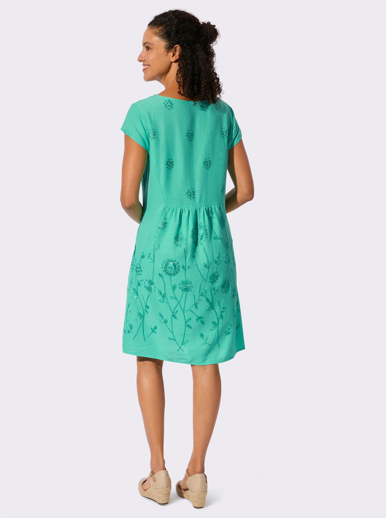 Webkleid in Viskose-Leinen-Mischung - blaugrün