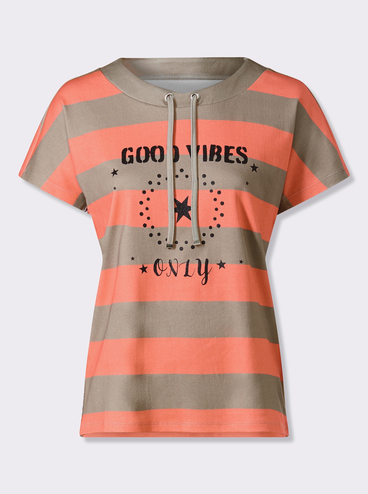 heine T-Shirt - koralle-sesam-geringelt