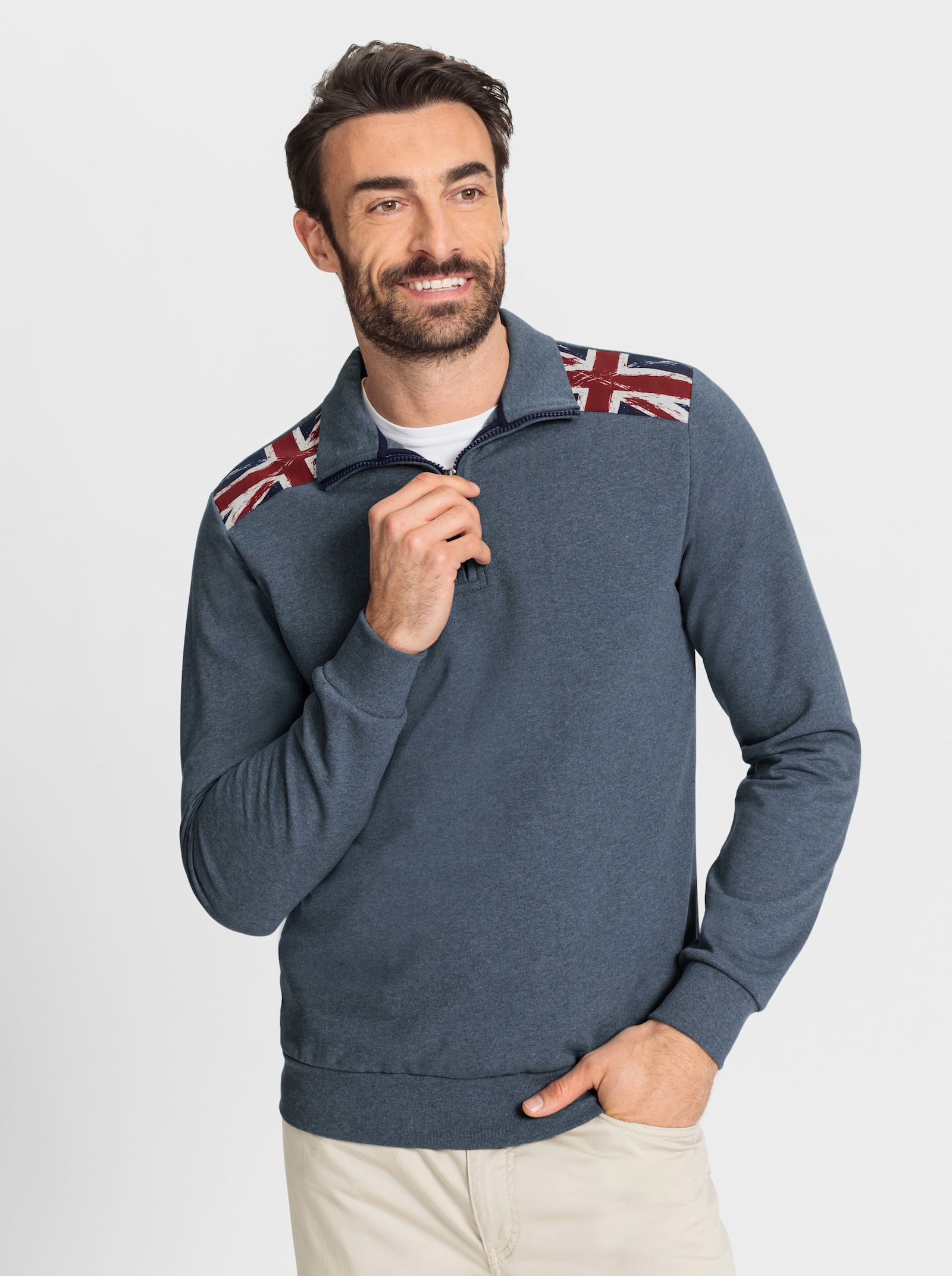 Marco Donati Sweatshirt met print - rookblauw gemêleerd