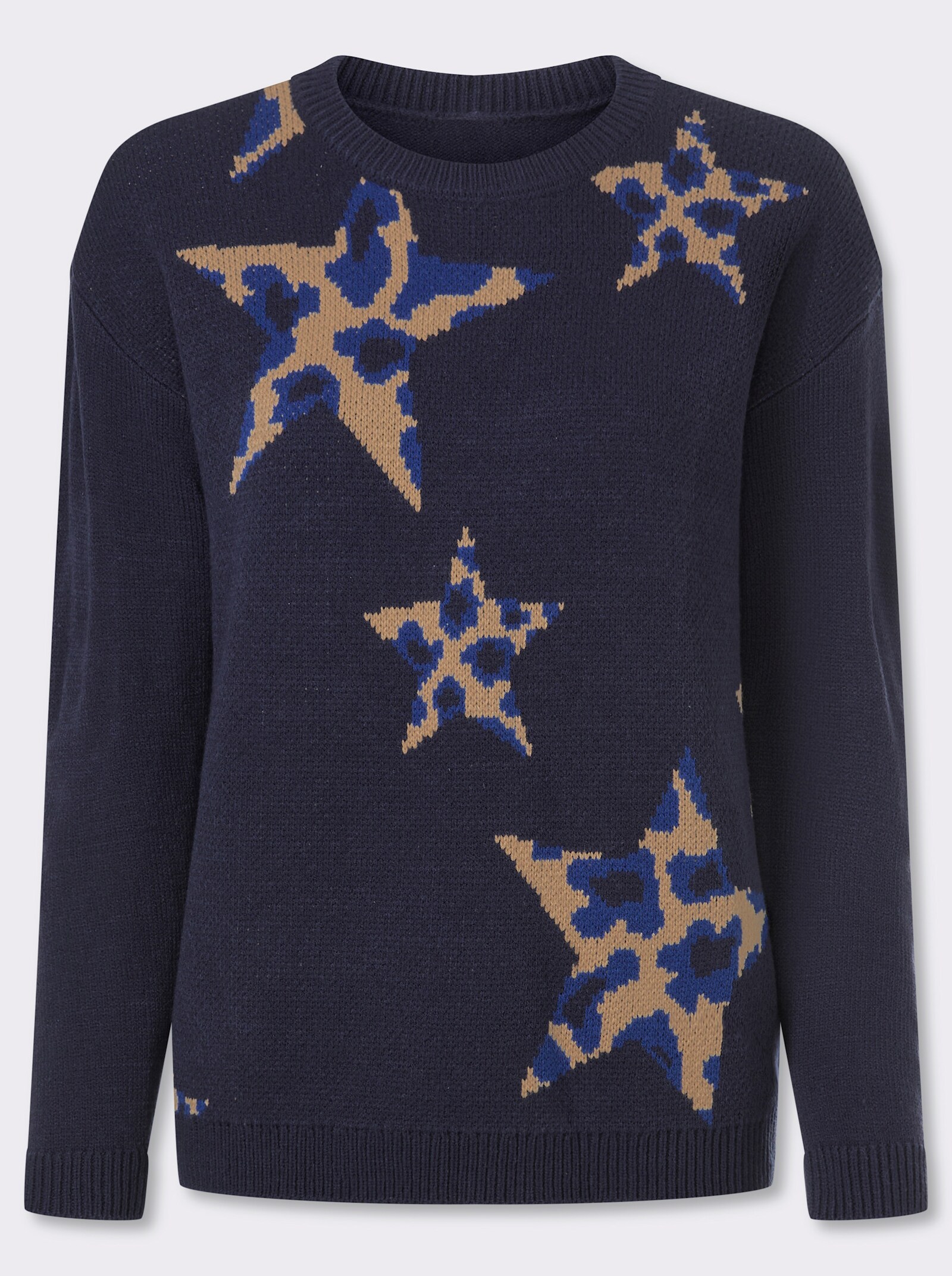 Langarm-Pullover mit Jacquard-Muster - marine-royalblau-gemustert