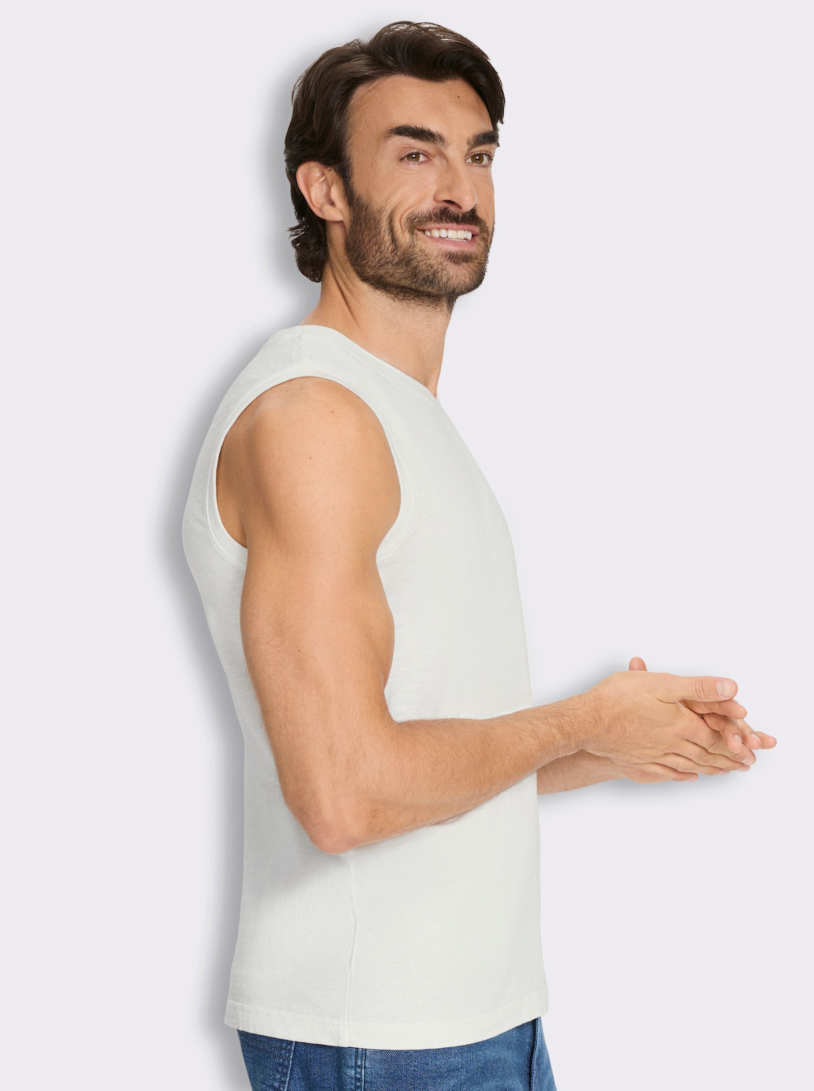 V-Shirt ärmellos, aus Baumwolle - ecru
