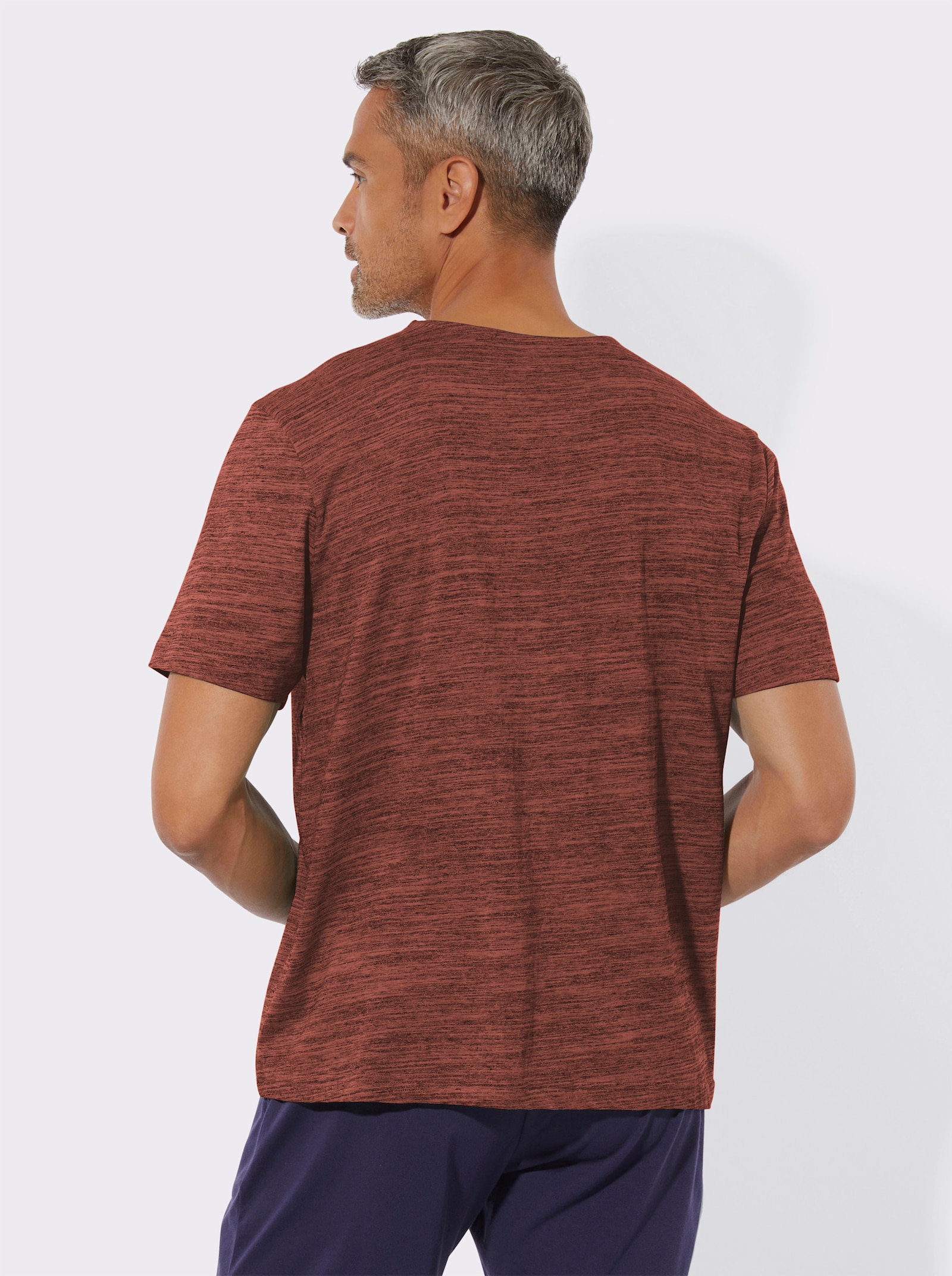 Schlafanzugshirt mit Brusttasche - rotbraun-meliert