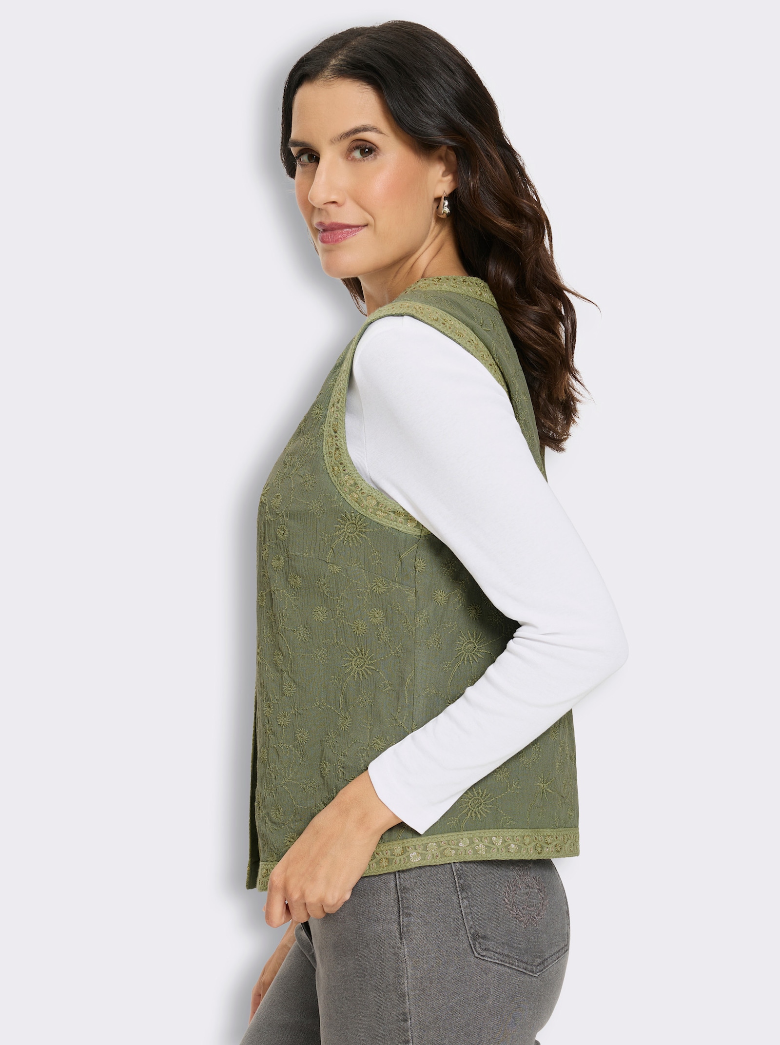Blusenweste - khaki-schilf-gemustert