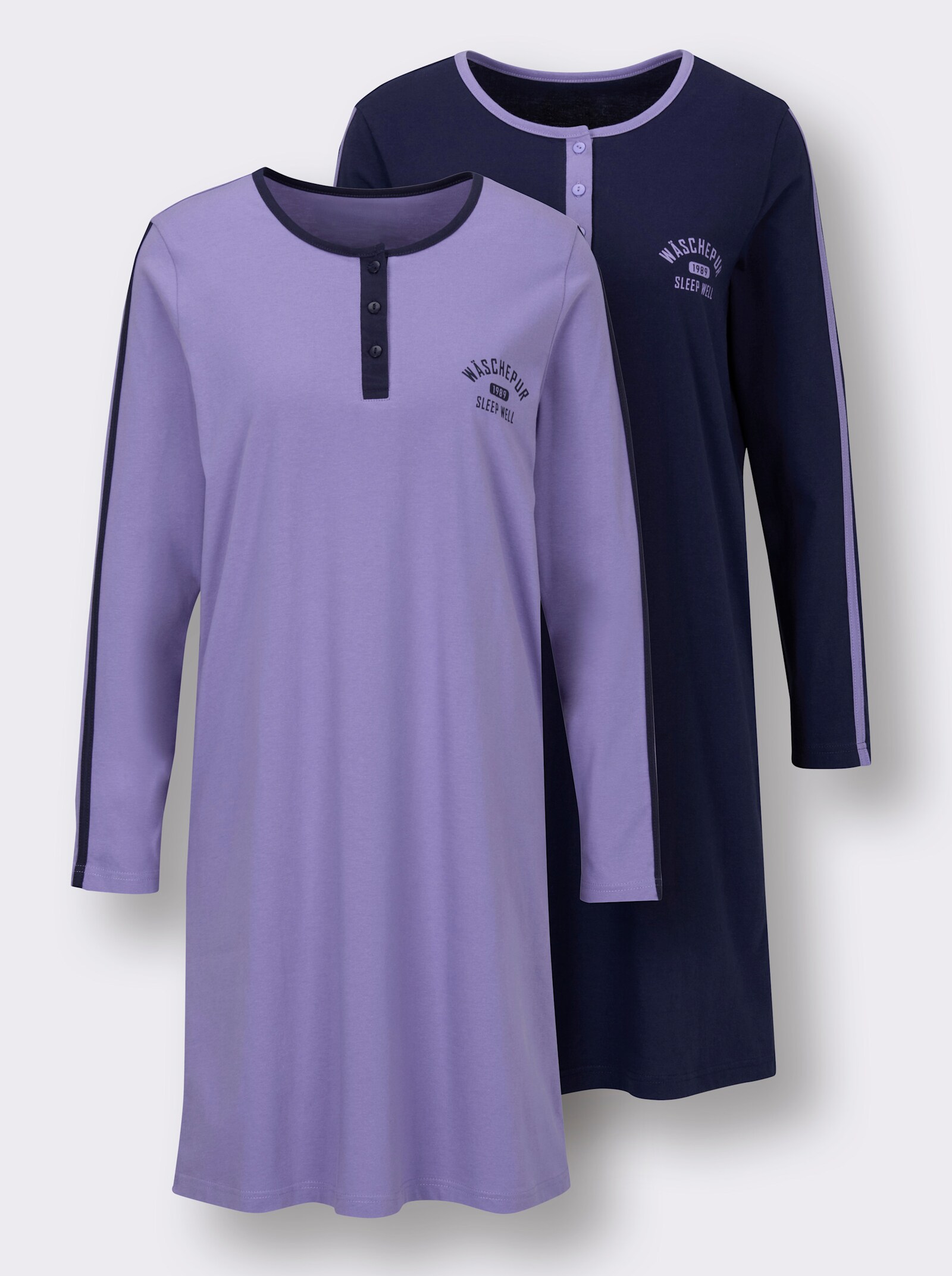 wäschepur Sleepshirt mit Knopfleiste - marine + lavendel