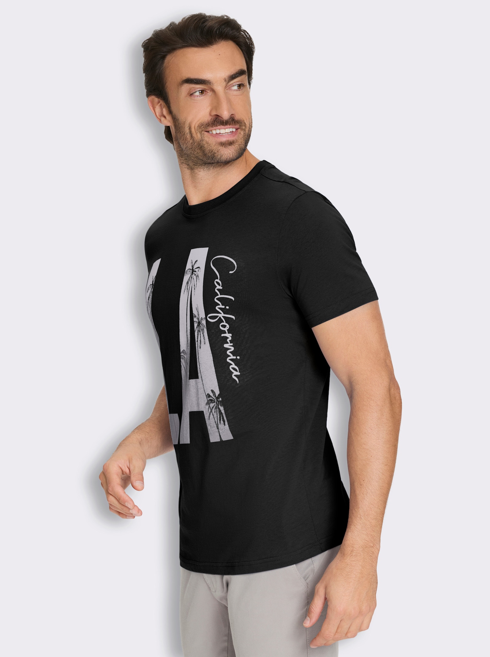 Marco Donati Kurzarmshirt mit kontrastfarbenem Print - schwarz-bedruckt