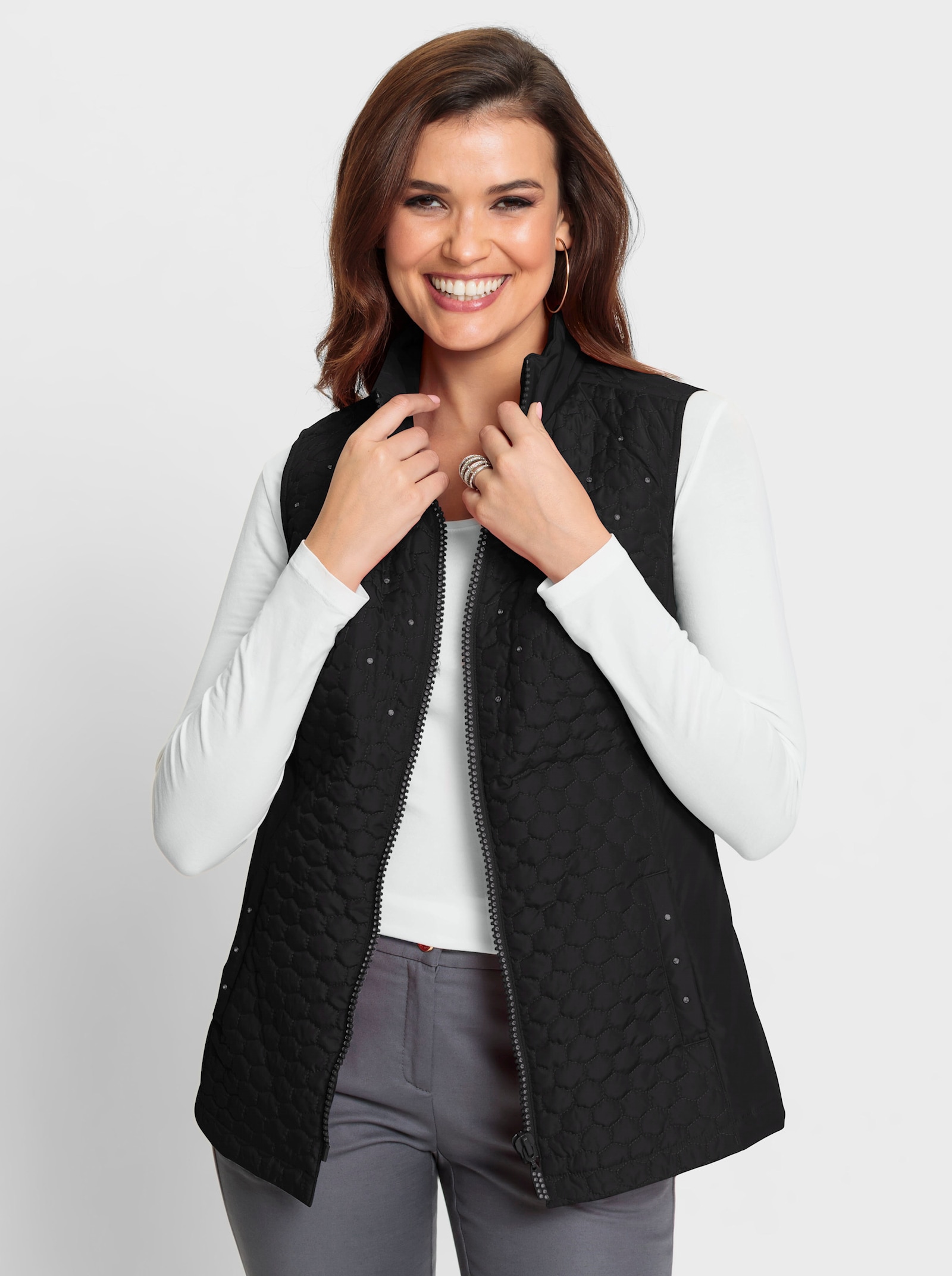 Steppweste mit Glitzersteinchen - schwarz