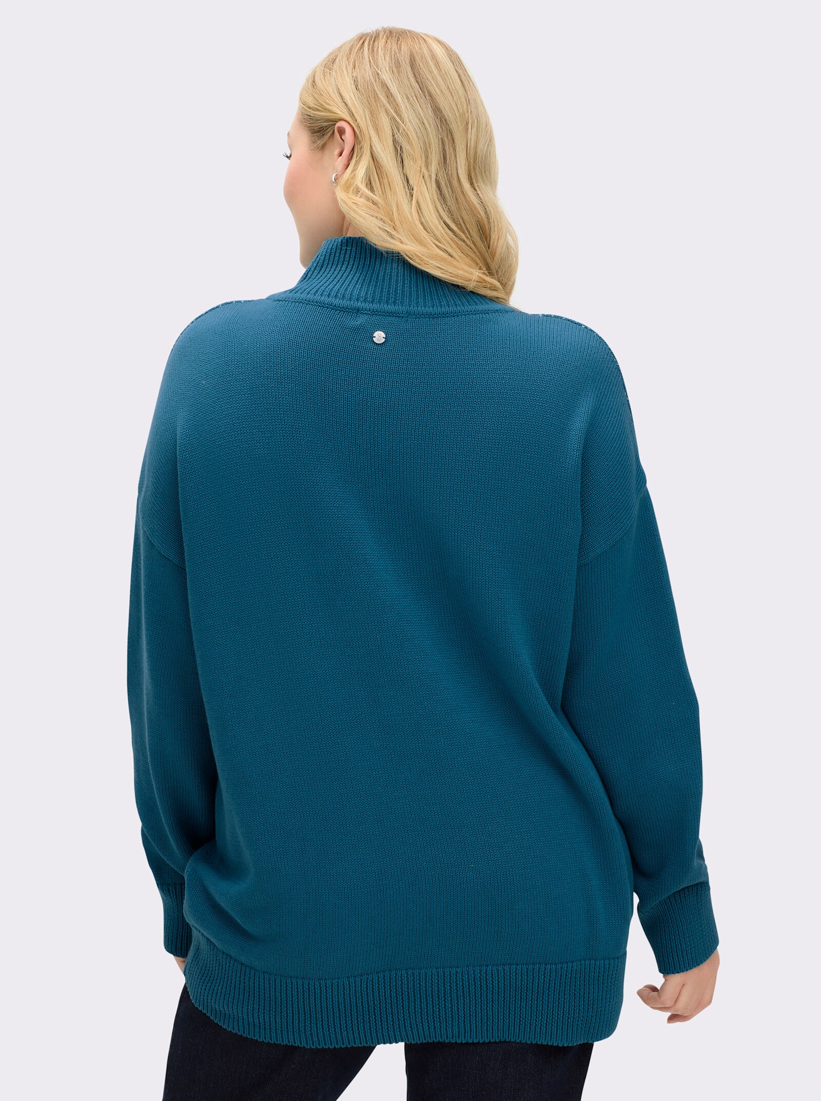 sheego Pullover met glinsterend intarsiapatroon - topaas/kalkmint gedessineerd