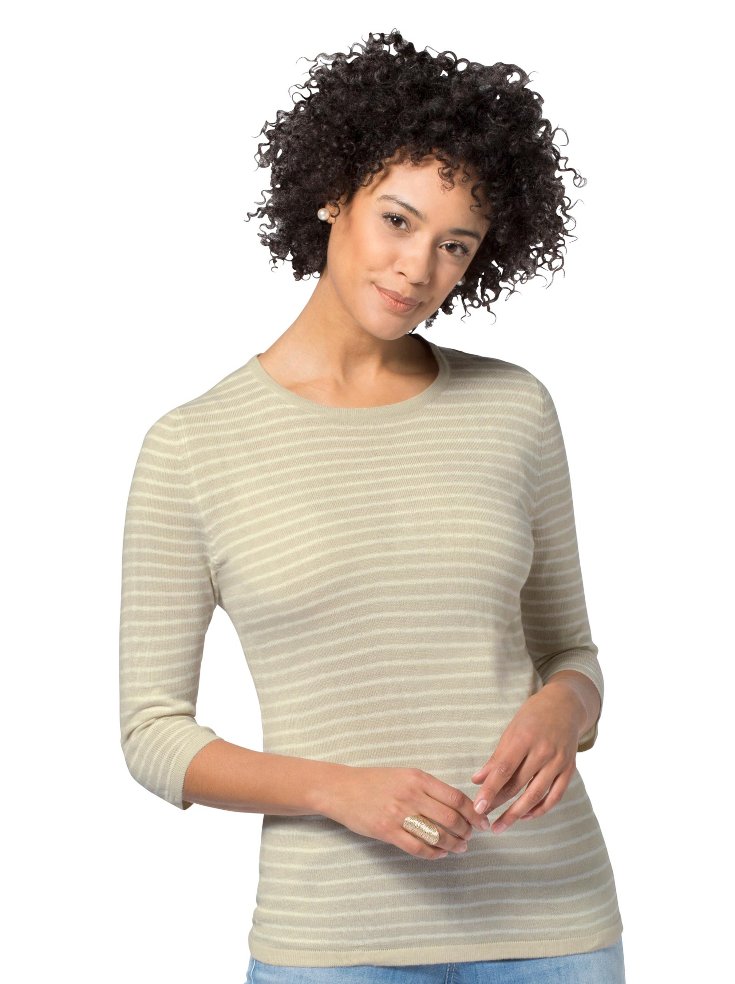 Pullover - beige-weiß-gestreift