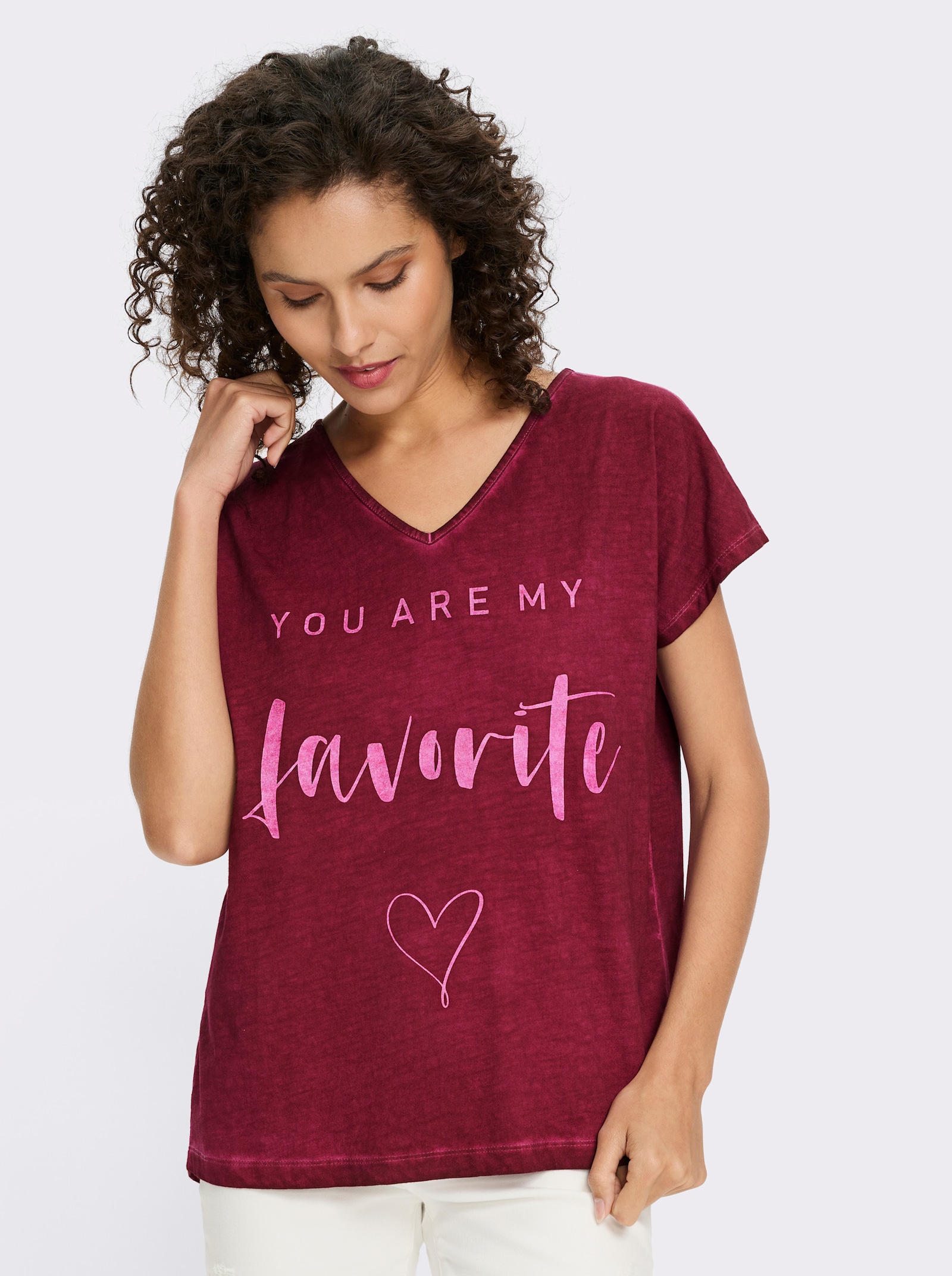 heine Print-Shirt mit Oil-dyed-Waschung - bordeaux