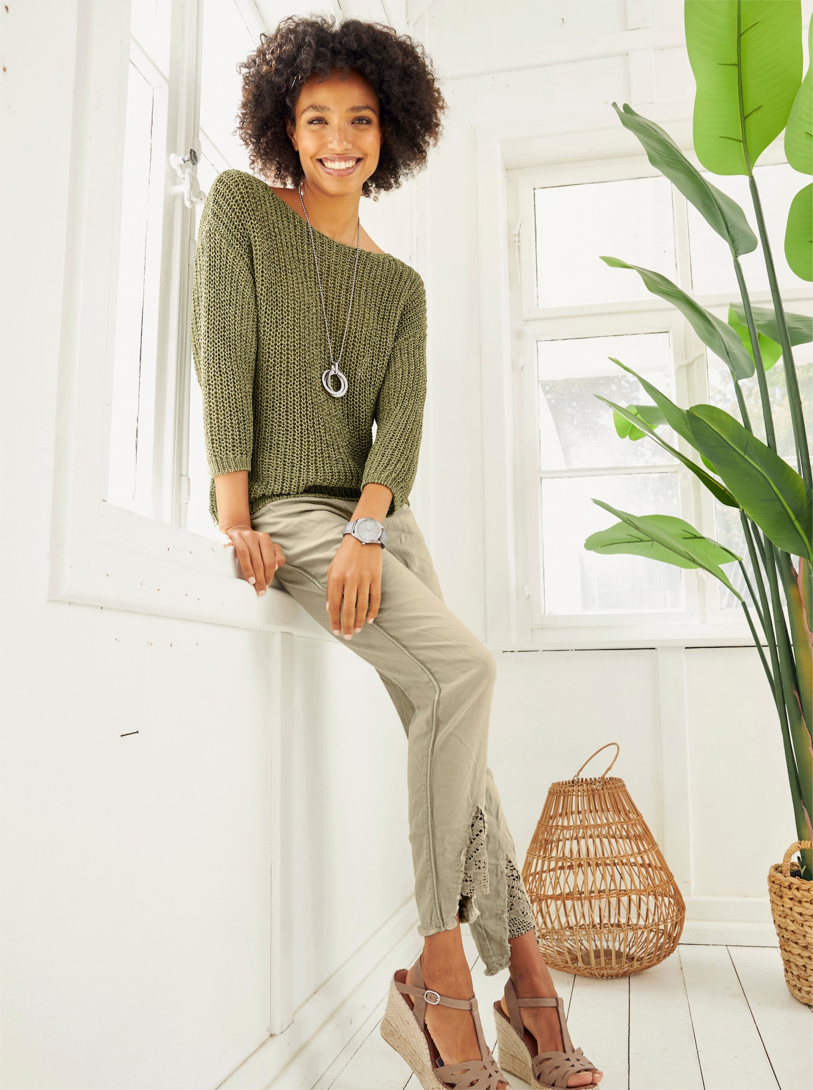 heine 3/4 Arm-Pullover aus Bändchengarn - khaki