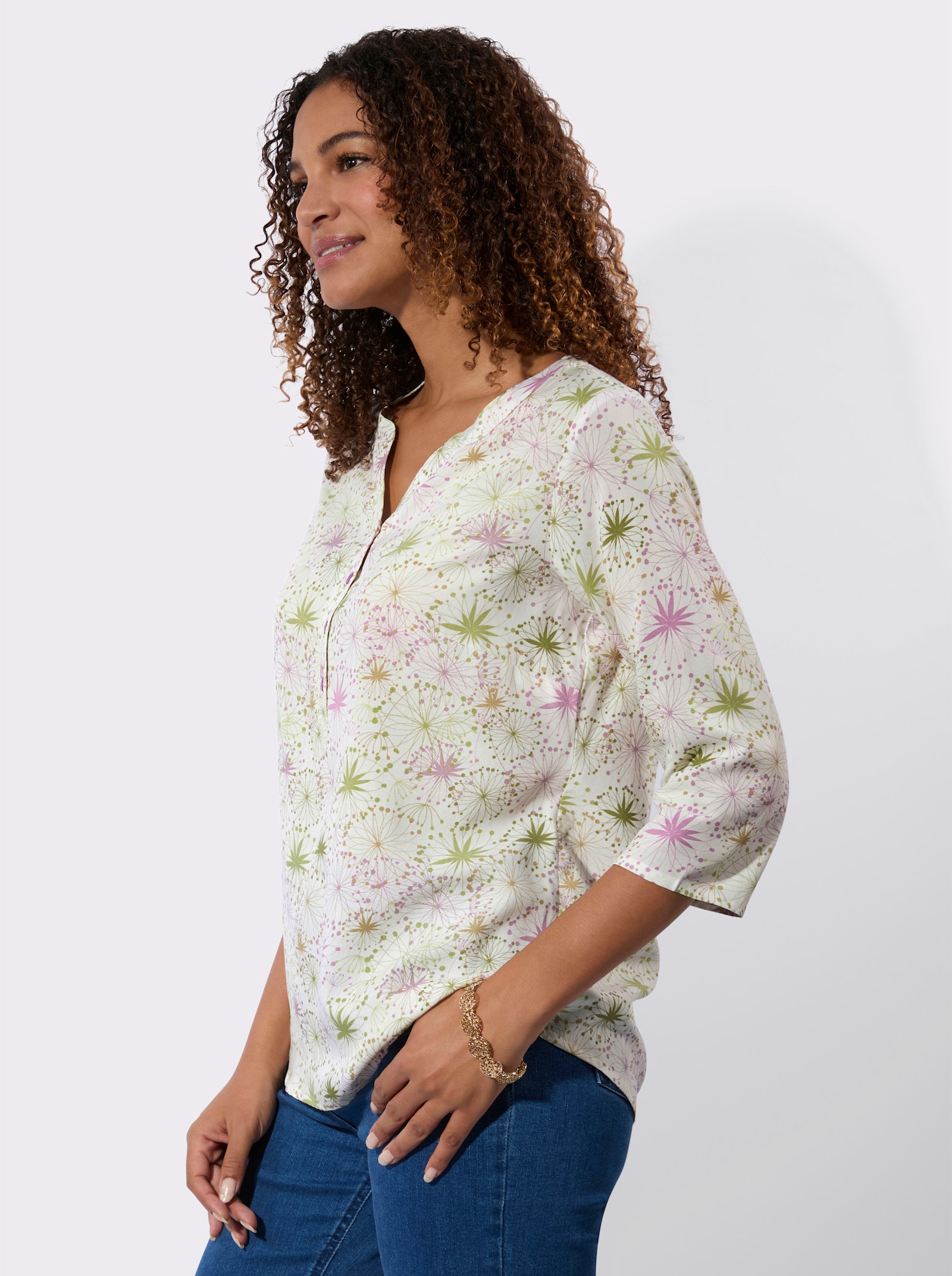 Bekväm blus - malva-vass-med tryck