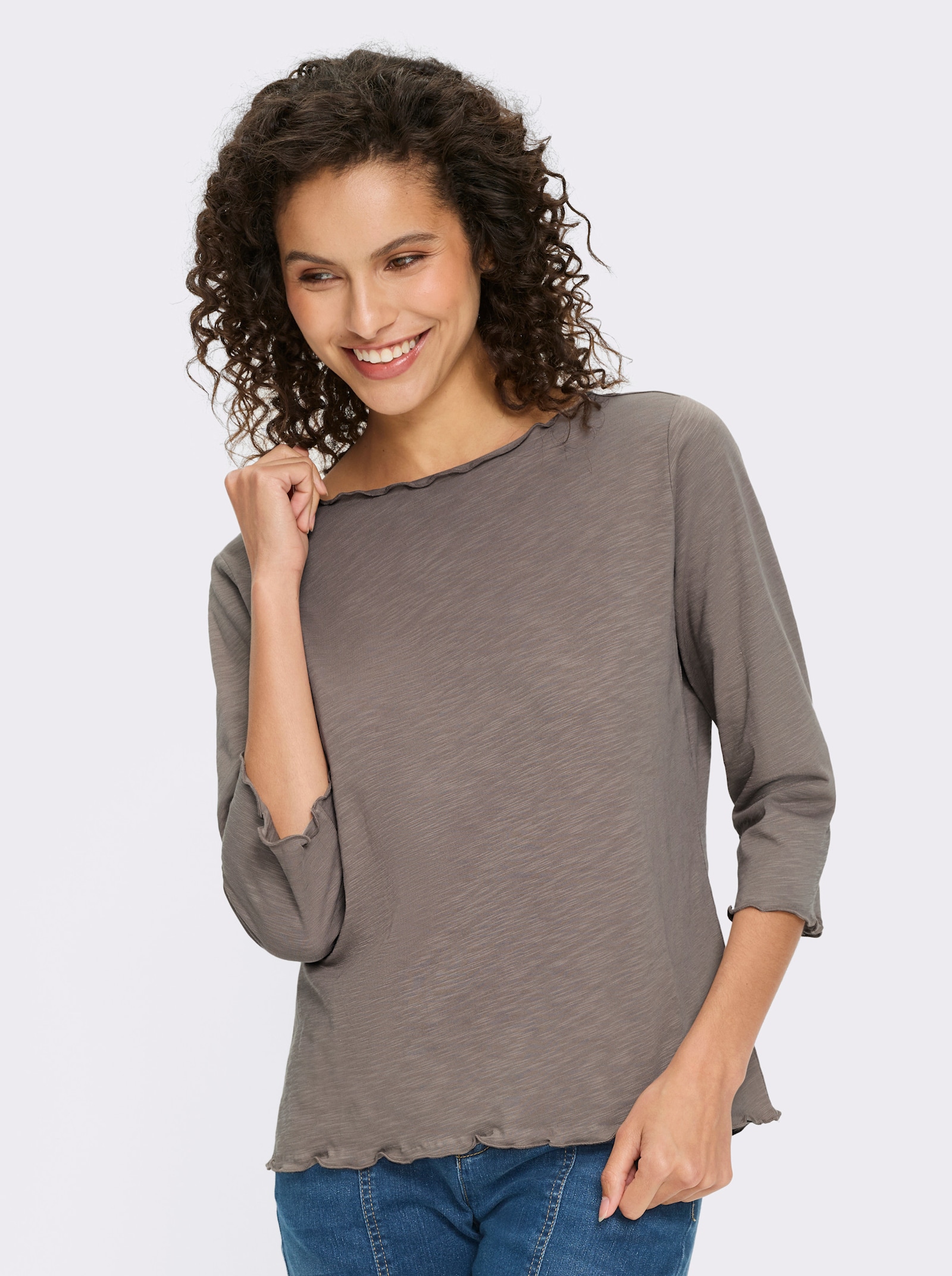 heine Shirt-Set mit Wellenkanten - taupe-champagner