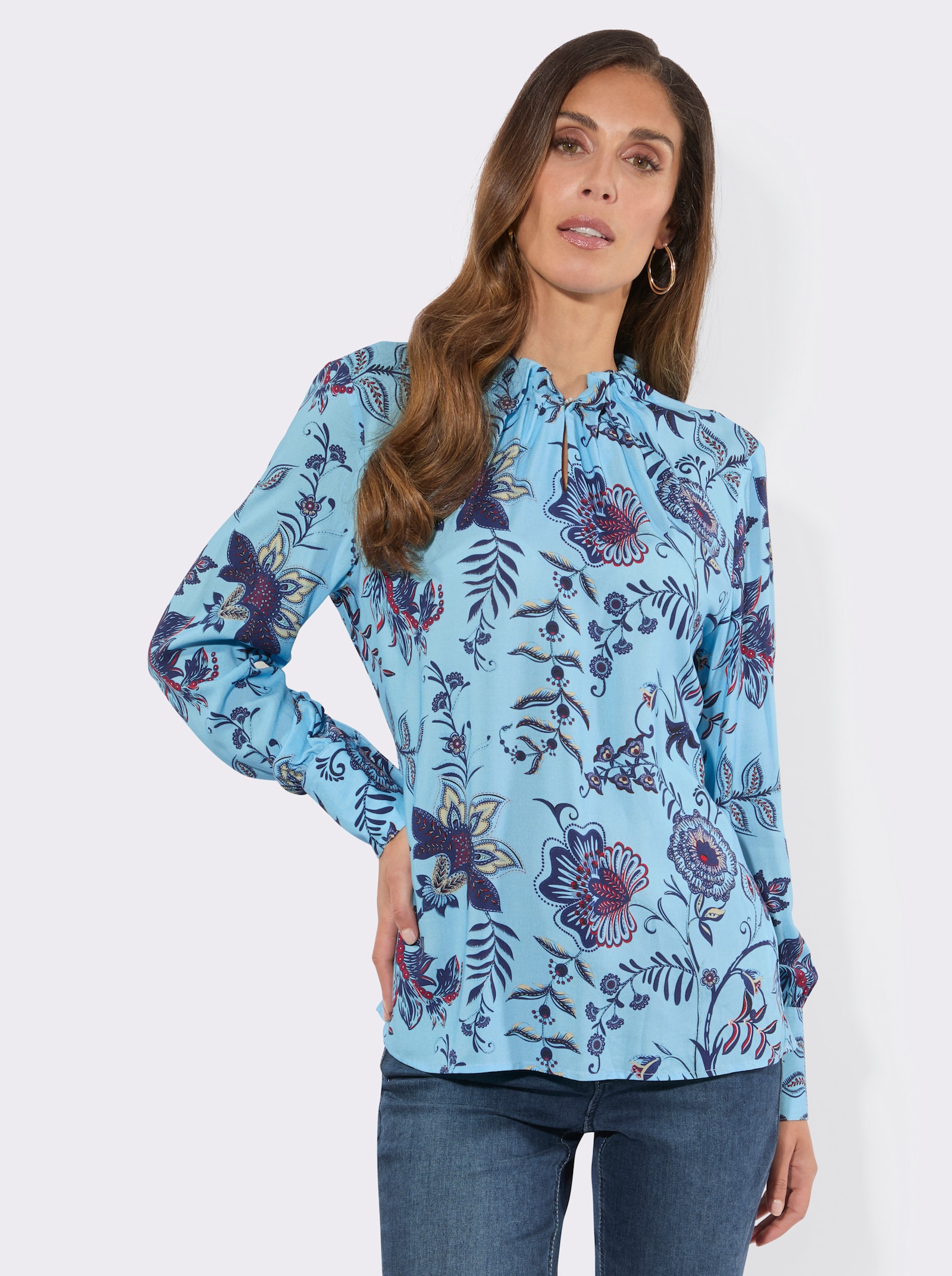 Druckbluse im floralen Dessin - aqua-marine-bedruckt