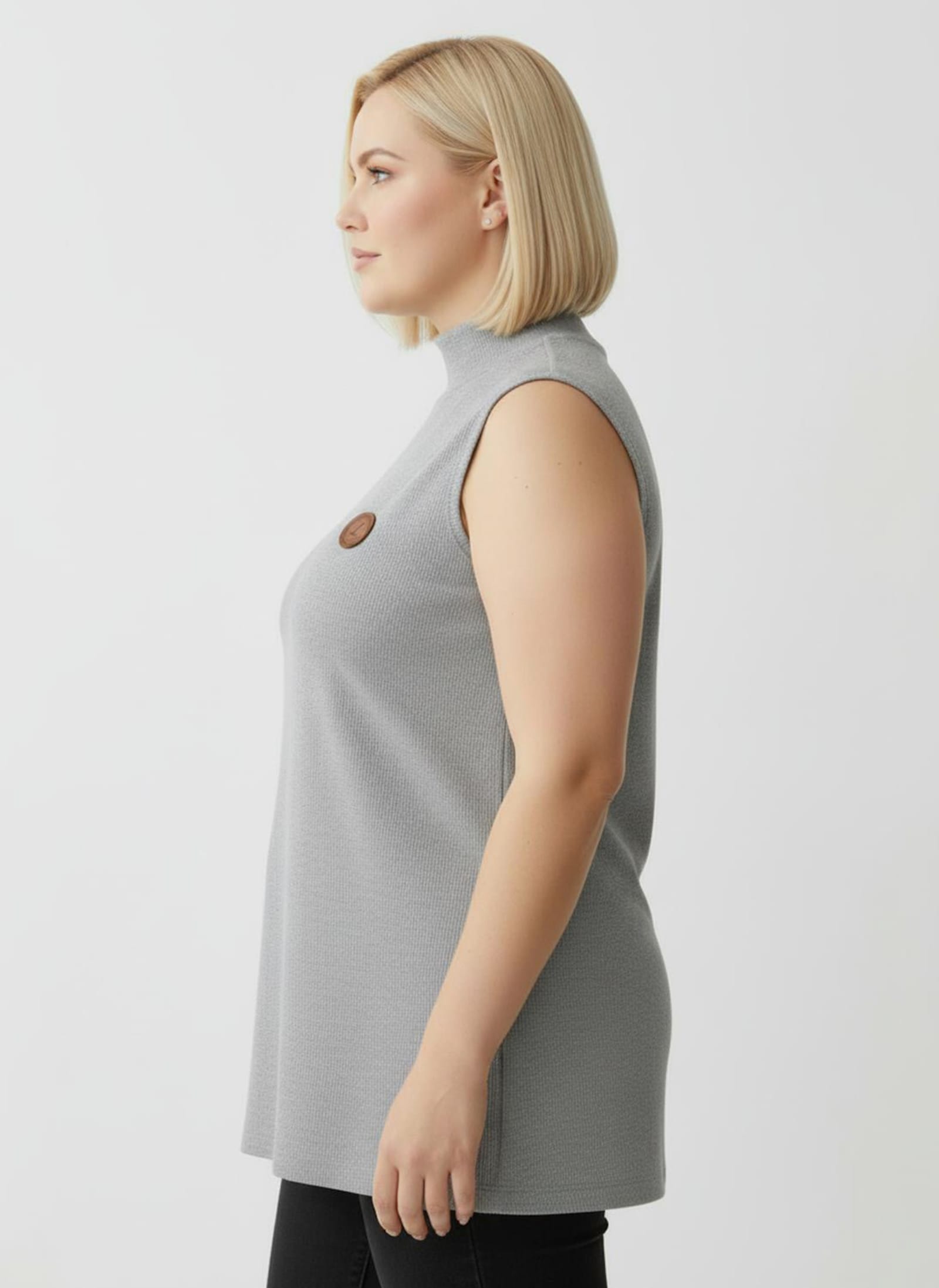 Shirttop mit Stehkragen, pflegeleicht - grau-meliert