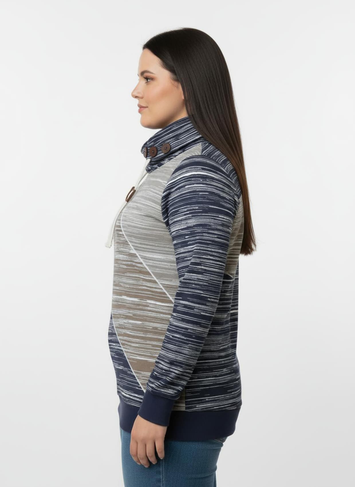 Sweatshirt mit elastischen Bündchen - dunkelblau-ecru-bedruckt