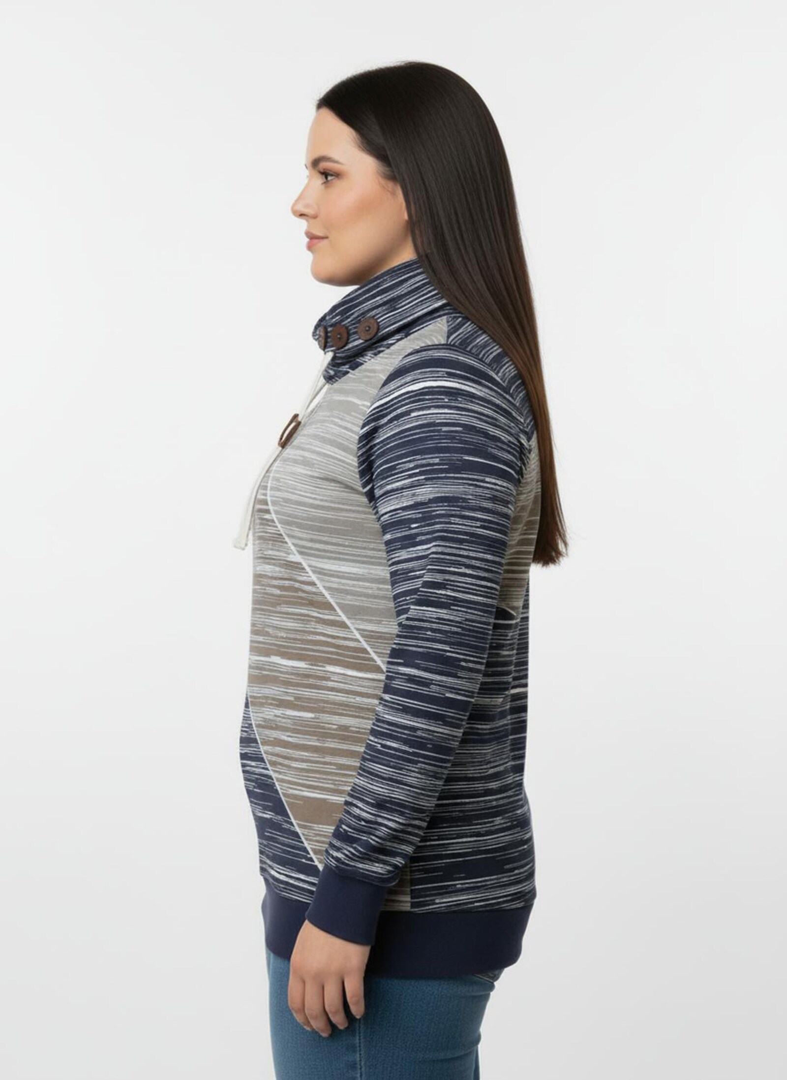 Sweatshirt mit elastischen Bündchen - dunkelblau-ecru-bedruckt