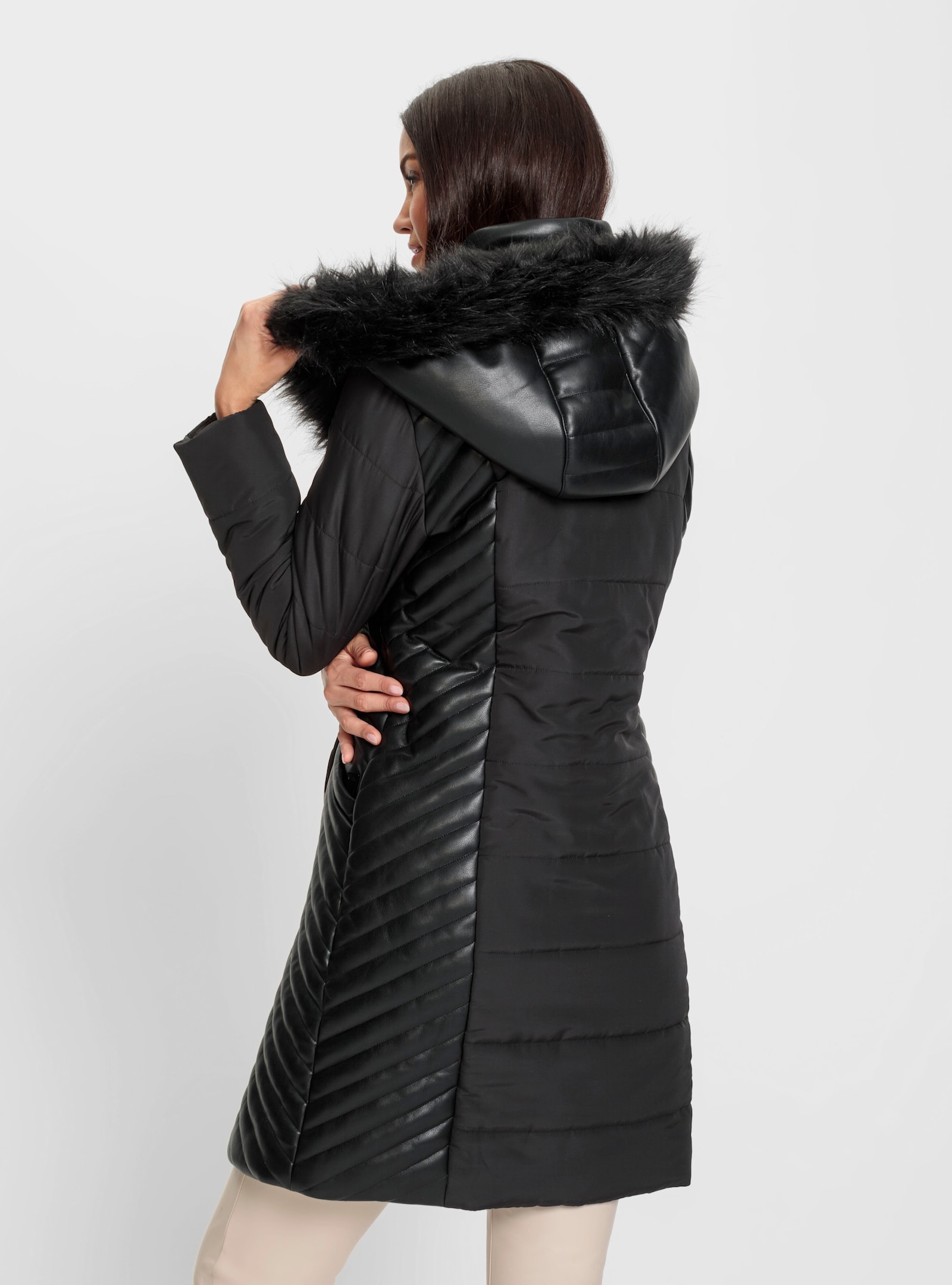 heine Manteau matelassé avec synthétique et imitation fourrure - noir