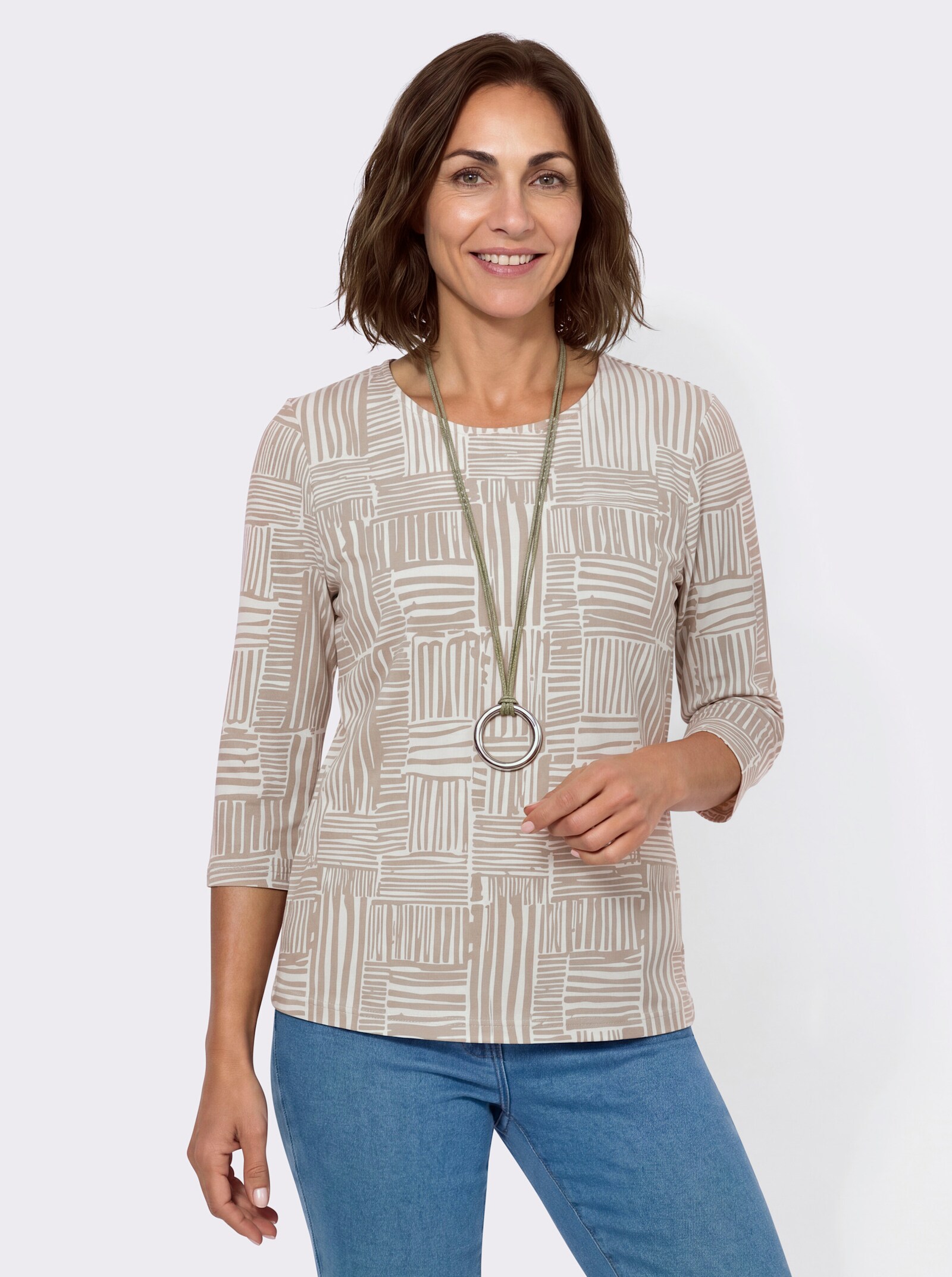 Print-Shirt mit 3/4-Ärmeln - beige-ecru-gemustert