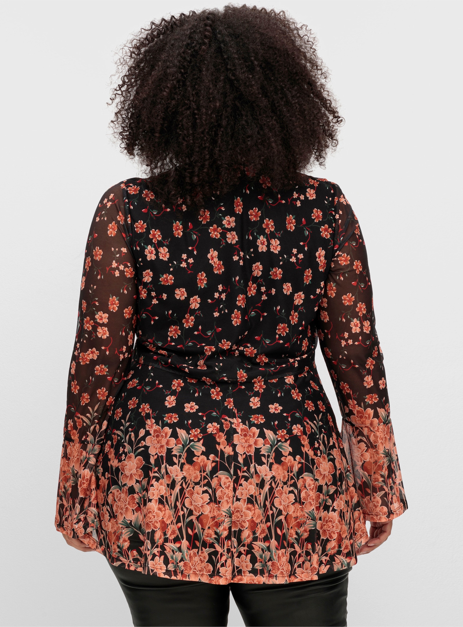 sheego by Joe Browns Tunika aus Mesh, mit Trompetenärmeln - schwarz-gemustert