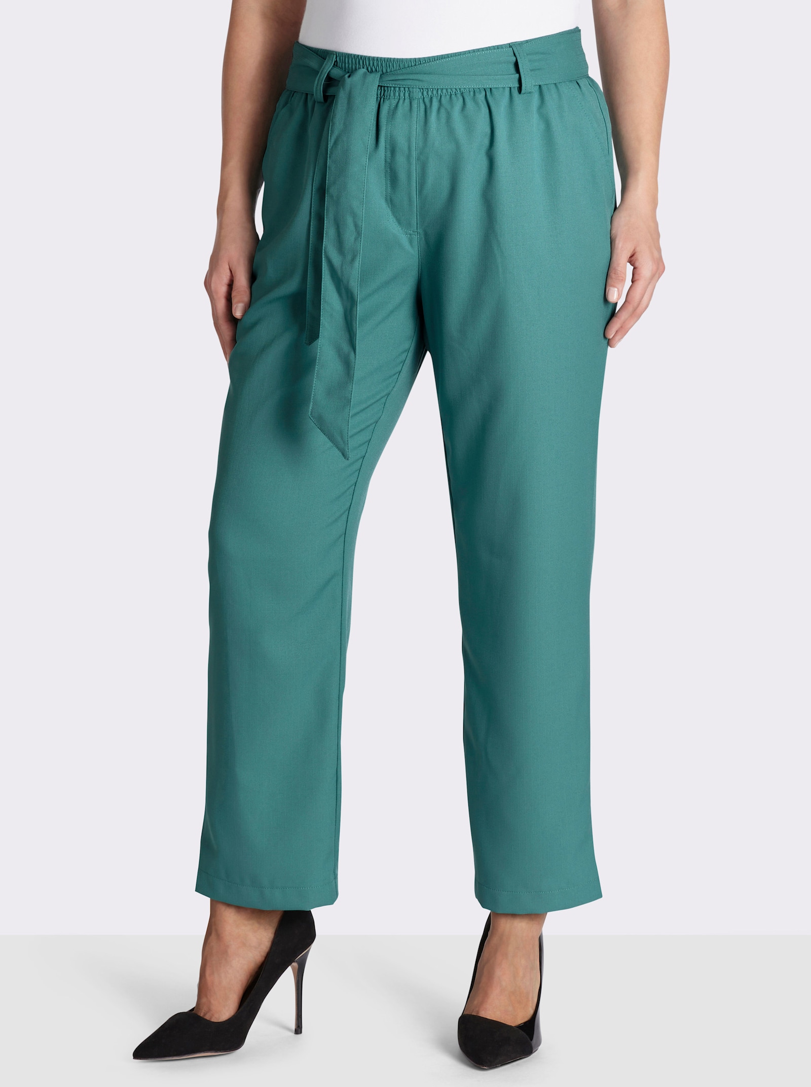 Palazzohose mit Bindegürtel - türkis