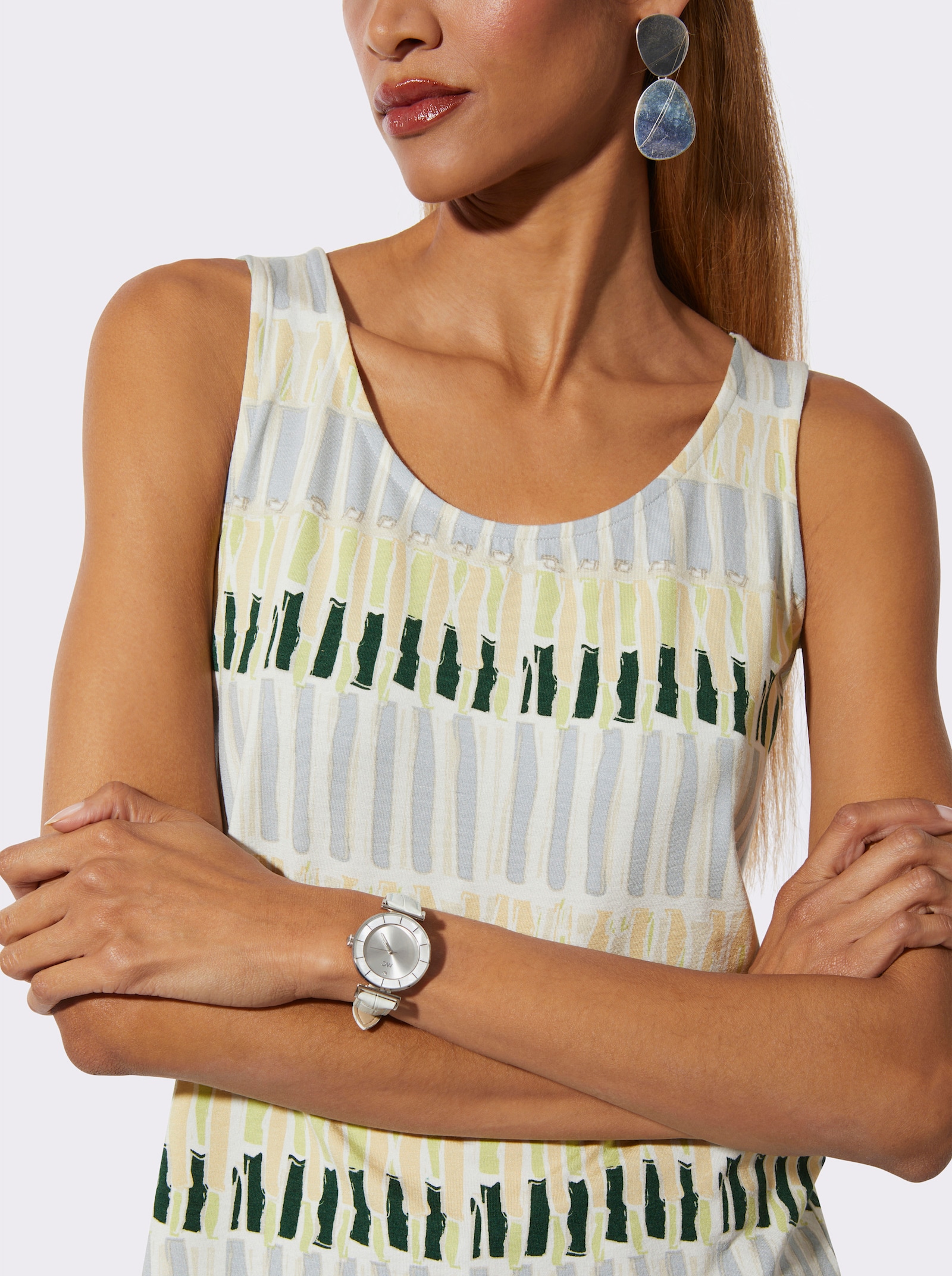 Shirttop mit Druckmuster rundum - ecru-moos-bedruckt