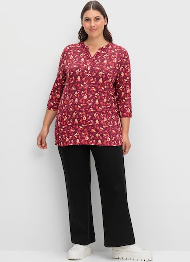sheego 3/4-Arm-Shirt - weinrot-gemustert