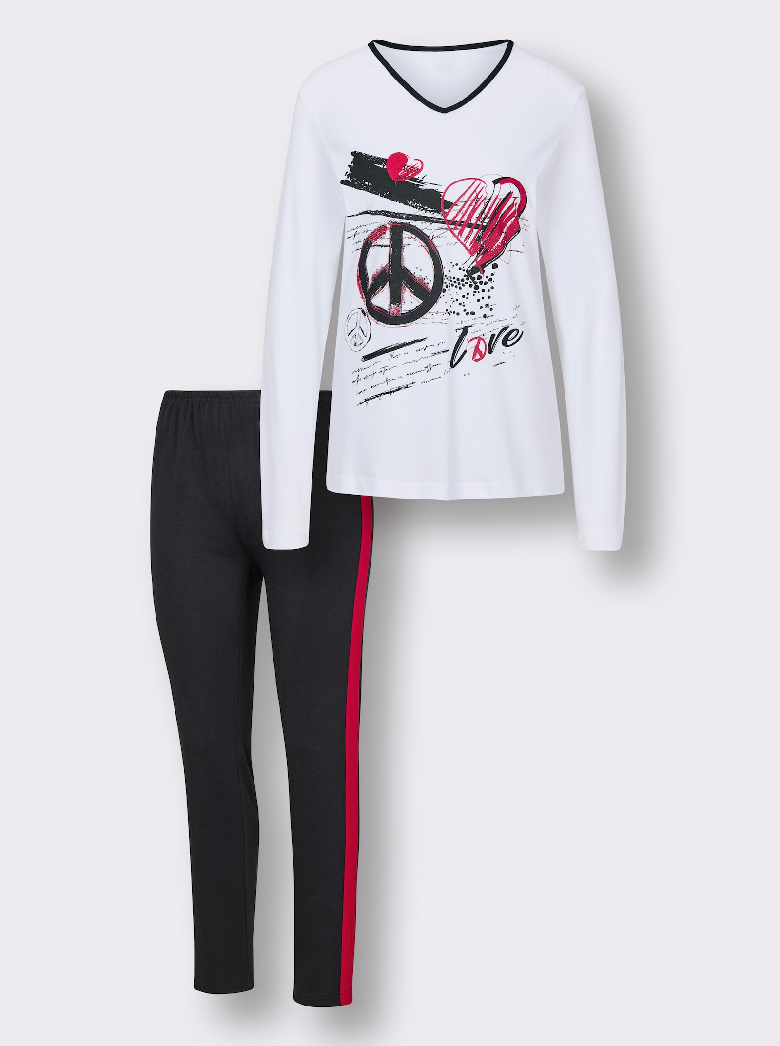 wäschepur Schlafanzug - weiß-schwarz-bedruckt