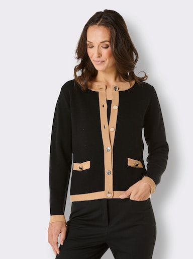 CREATION L PREMIUM Feinstrickjacke in Merino-Qualität - schwarz-camel-gemustert