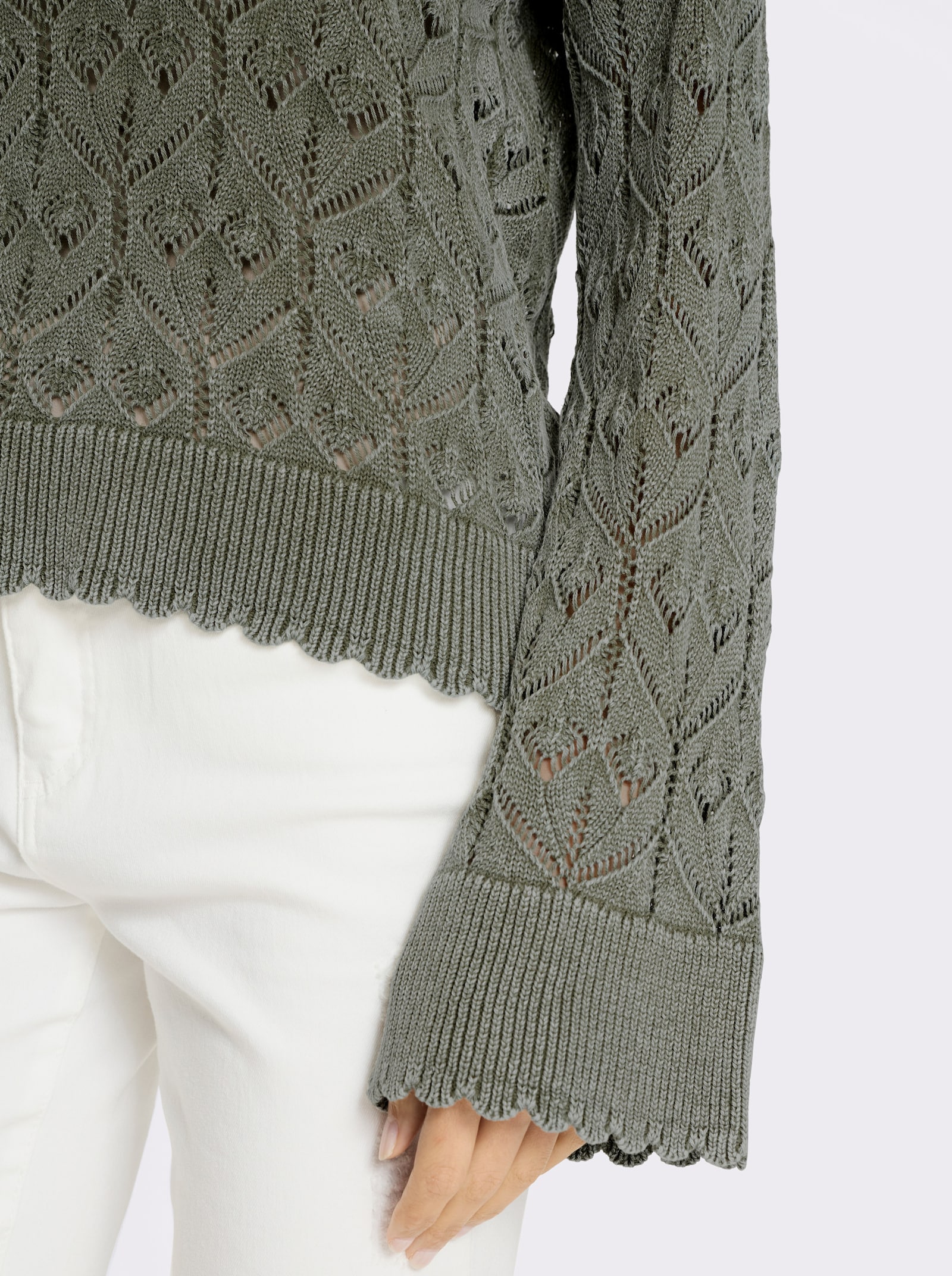 heine Ajourpullover in used-look - olijf