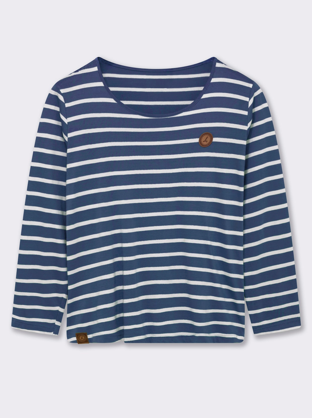 Ringelshirt mit Lederimitat-Patches - jeansblau-ecru-gestreift